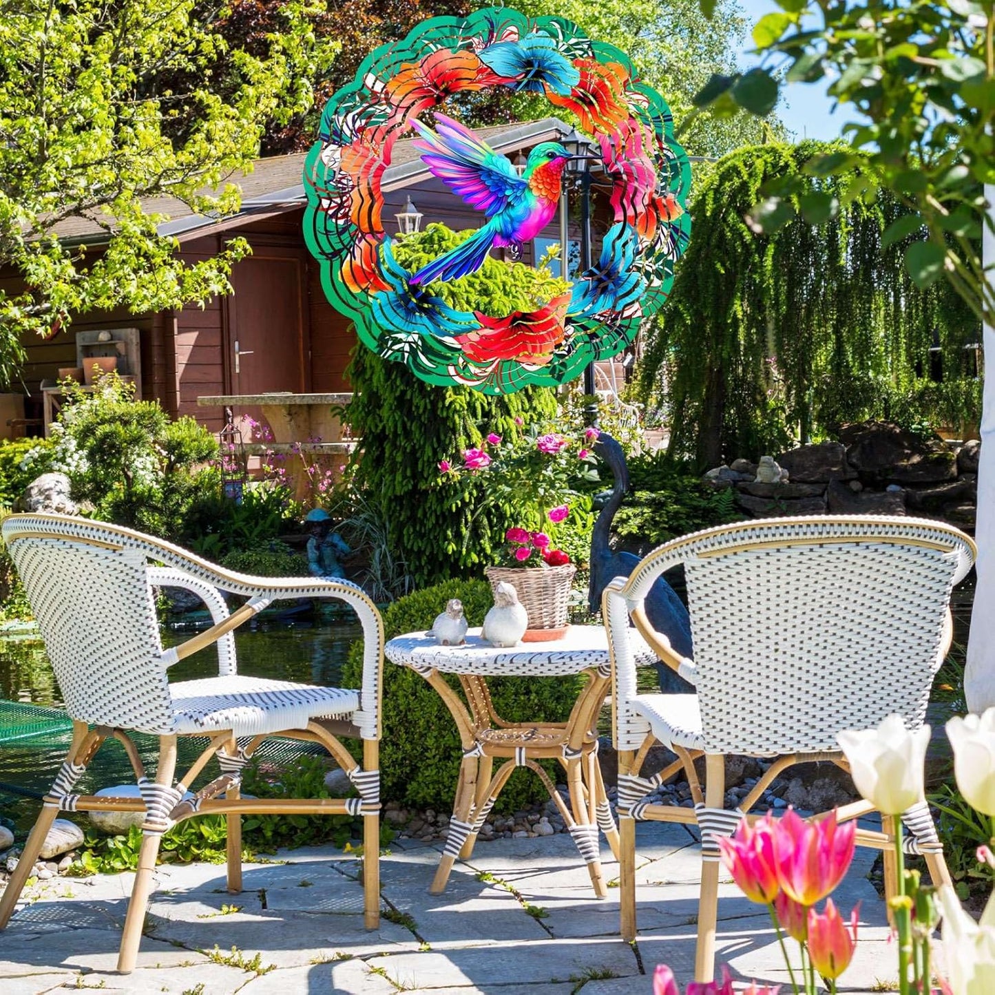 Hummingbird Wind Spinners Hanging Outdoor Decor, 12 Inch 3D Kinetic Ya