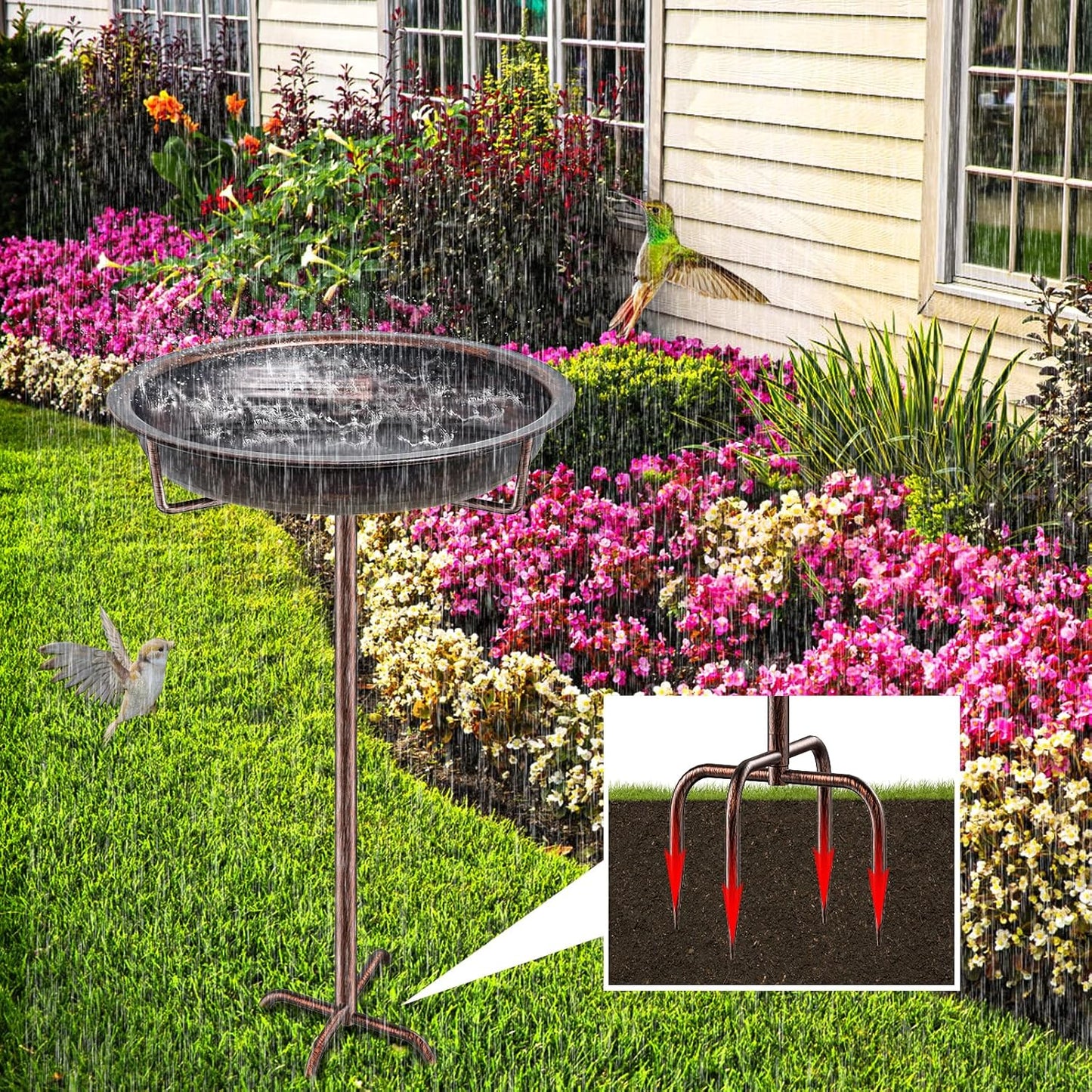 Metal Bird Bath for Outside Garden Birdbath Bowl, 36.2" Height Freesta