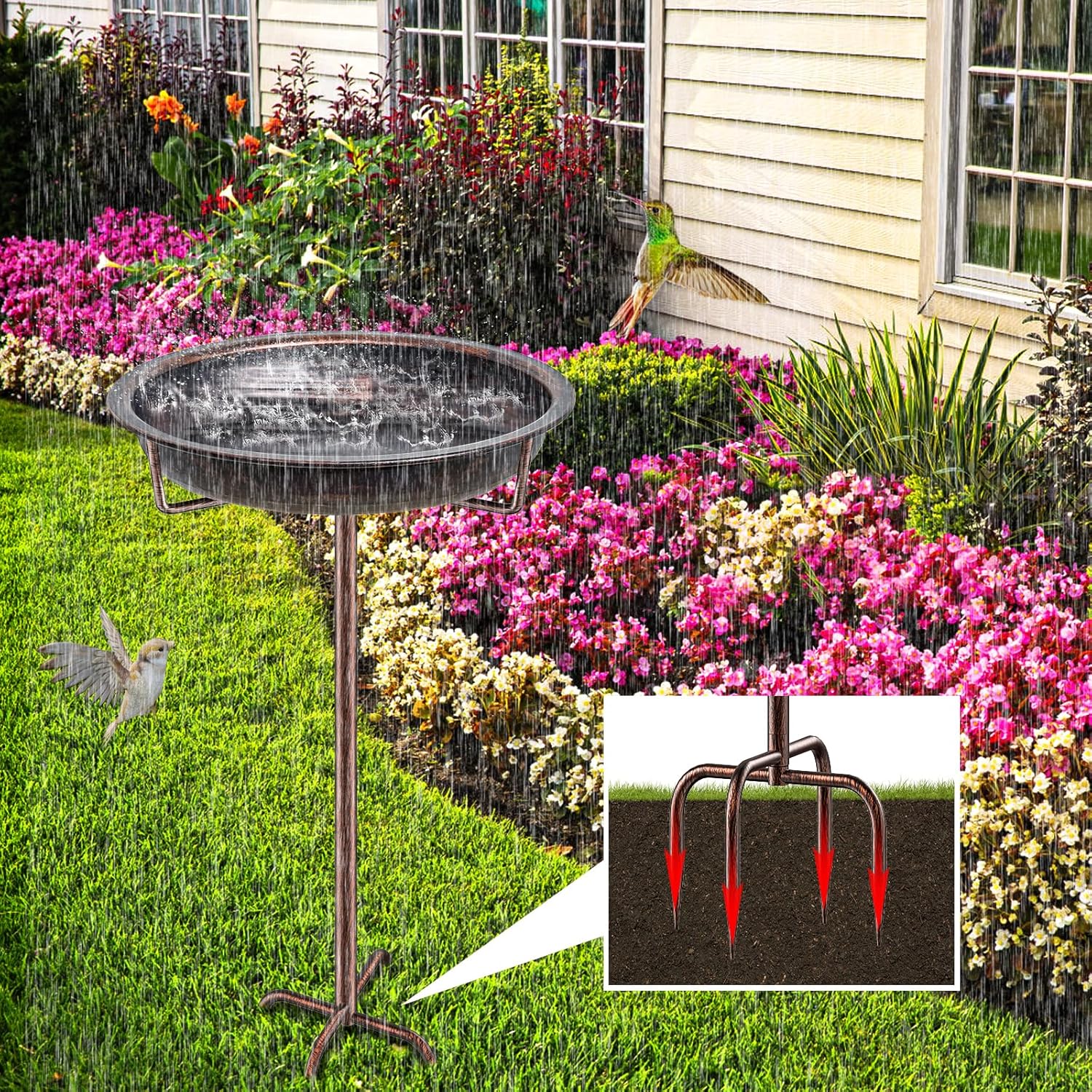 Metal Bird Bath for Outside Garden Birdbath Bowl, 36.2" Height Freesta