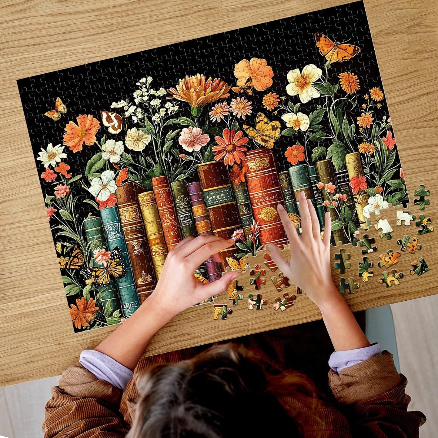 500 Piece Puzzle for Adults | Vintage Wildflowers Books Puzzle | Recyc
