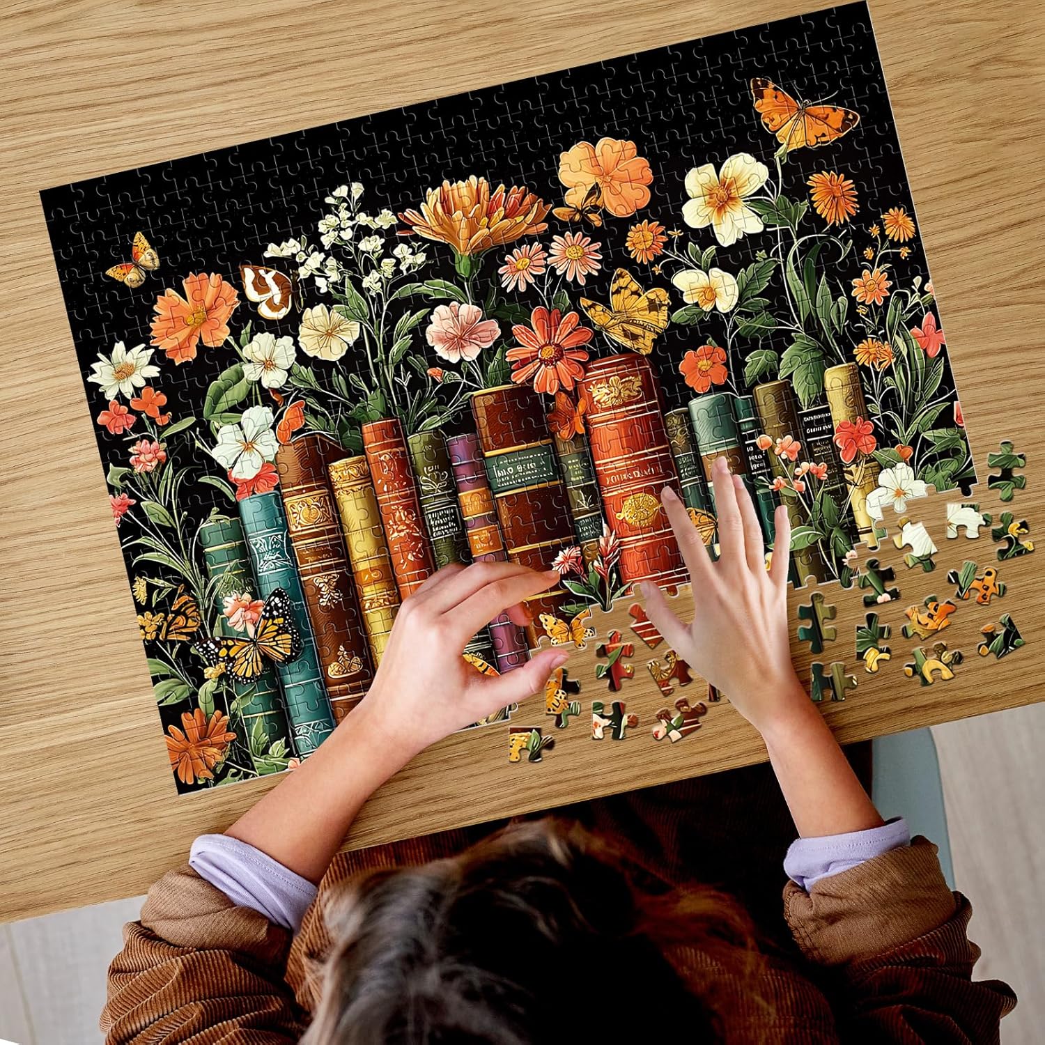 500 Piece Puzzle for Adults | Vintage Wildflowers Books Puzzle | Recyc