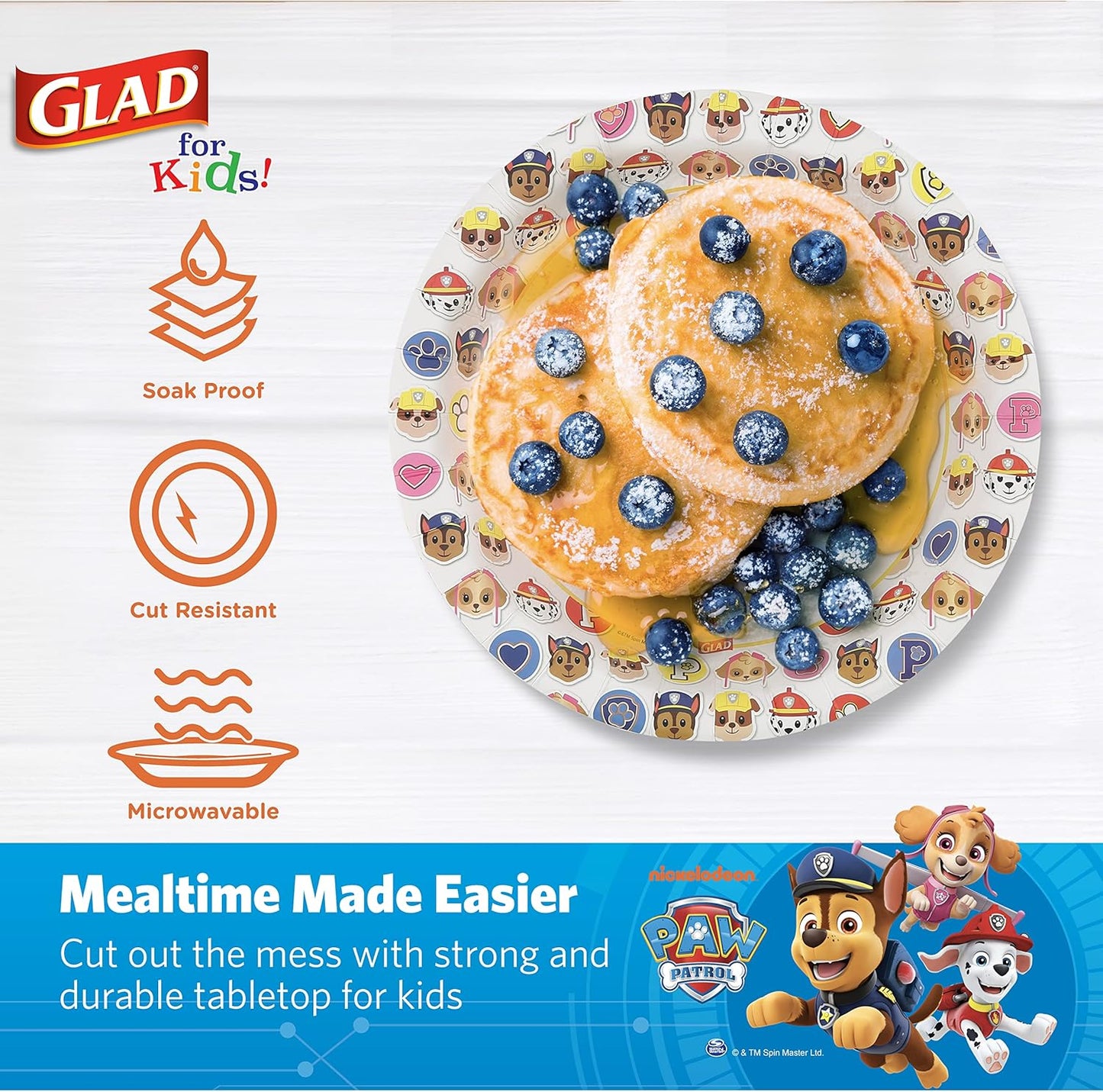 Glad for Kids Paw Patrol Disposable Paper Plates, Soak Proof and Cut Resistant Kids Plates, Microwave Safe for Meals and Snacks, Party and Everyday Use, Emojis Design, 8.5 Inch, 20 Count