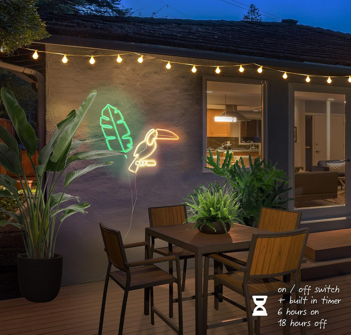 TROPICAL TOUCAN 20" X 18" NEON LED ROPE LIGHT PARTY AND GARDEN DÉCOR