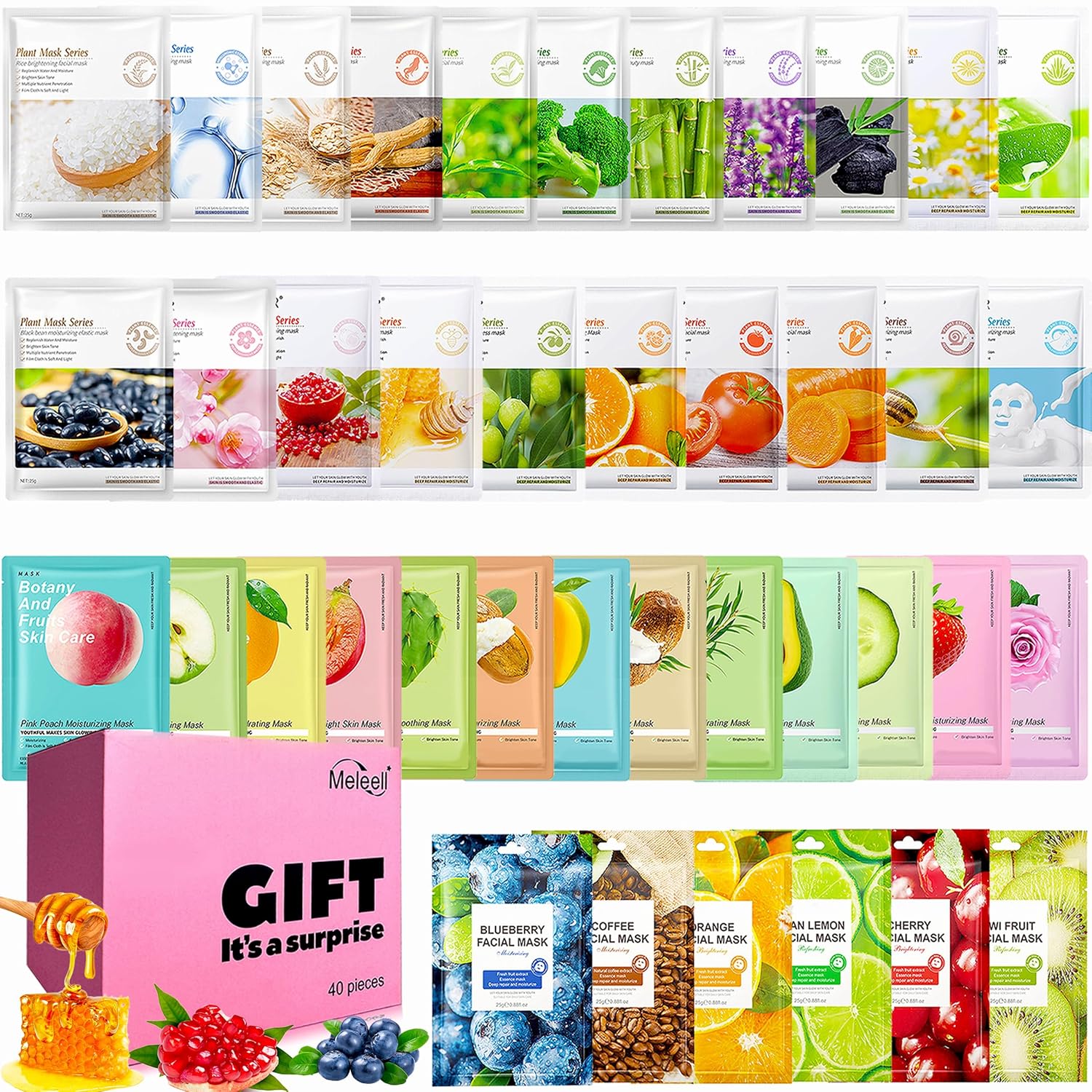 40 Pack Collagen Face Masks Skincare Bulk for All Skin Types,Hydrating