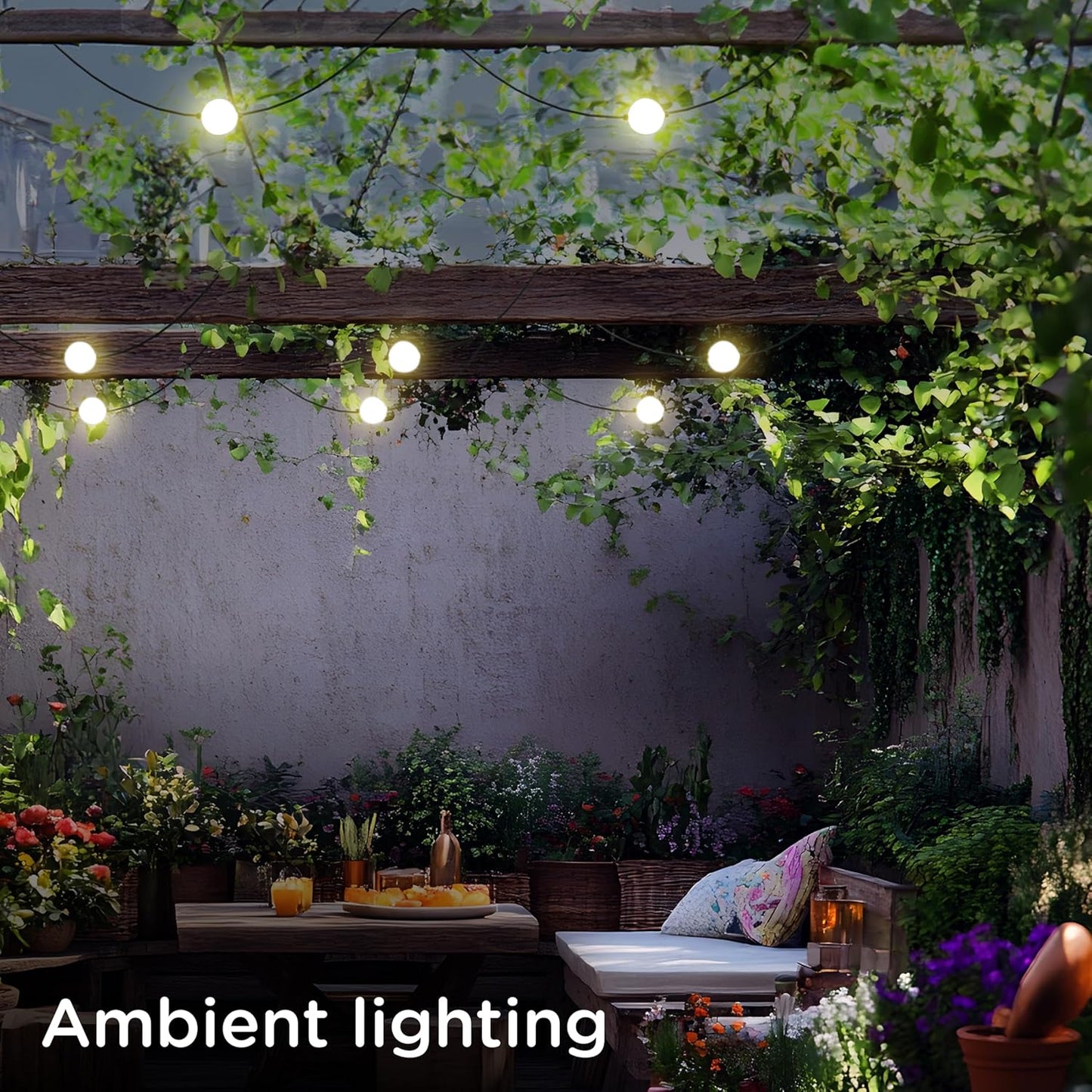 Enbrighten Globe Outdoor String Lights, 44ft, 12 Large 4in Round Bulbs, 2700K Warm White LED, Waterproof, Patio, Backyard, Garden, Pergola, Balcony, 84331