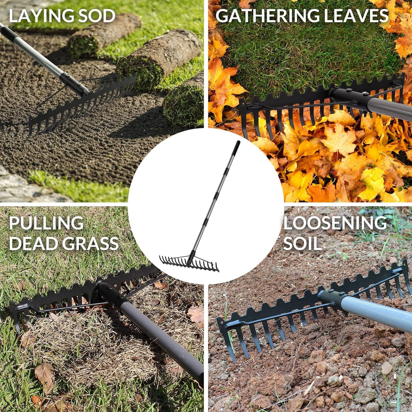 Walensee 5.4FT Bow Rake Heavy Duty Garden Rake with Stainless Steel Ha