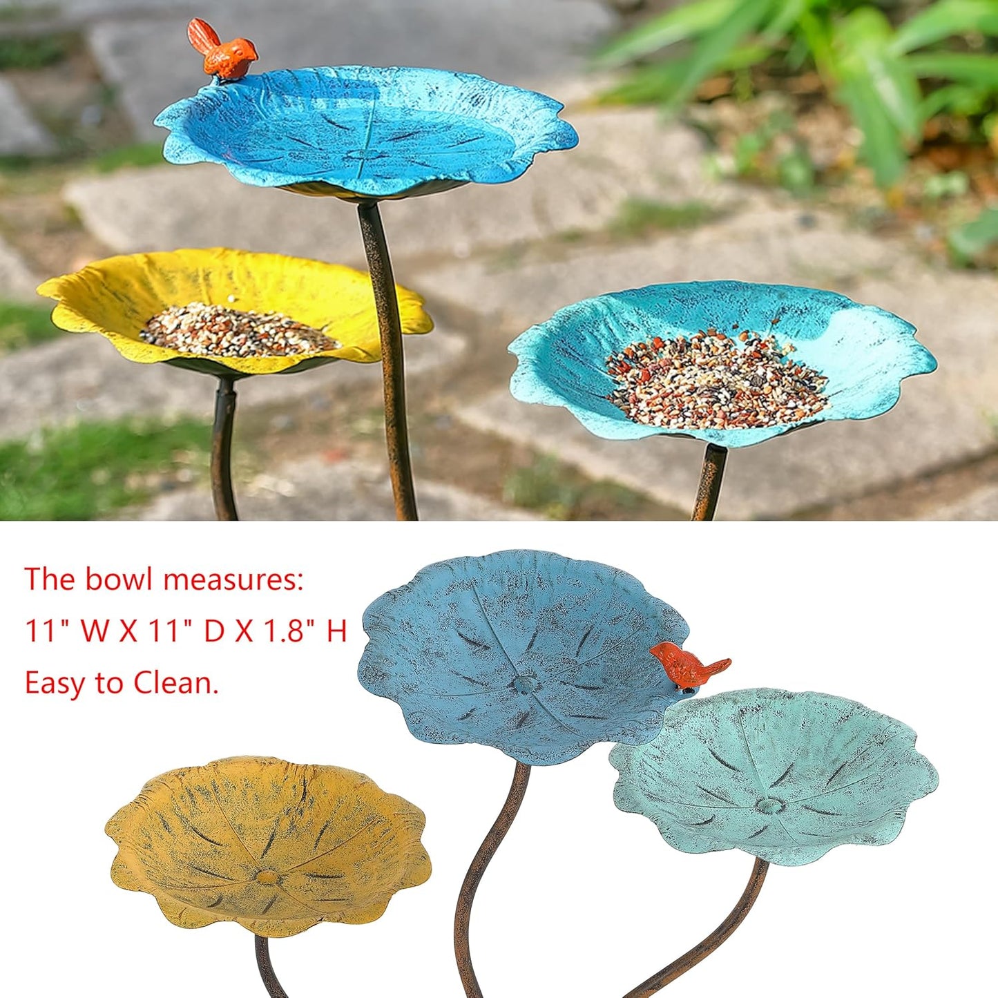Cast Iron Pedestal Bird Bath Feeder Combo for Outside, Heavy Duty Outdoor Bird Bath/Feeder for Wildlife, Stable and Easy to Clean Birdbath