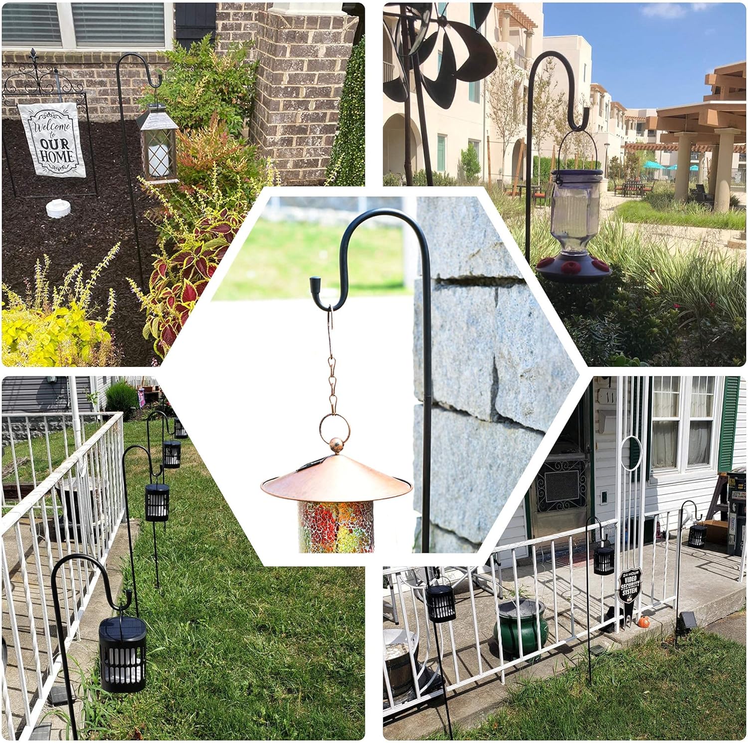Ottsuls Shepherd-Hooks 60" Adjustable for Bird-Feeder Lantern Plant-Ho