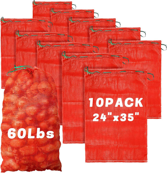 10 Pcs 24"x35" Large Onion Bag Mesh Produce Bags, 60+ Lbs Reusable Bre