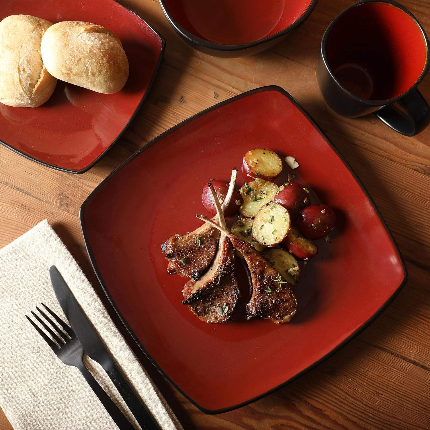 Gibson Elite Soho Lounge Square 16-Piece Dinnerware Set, Service for 4