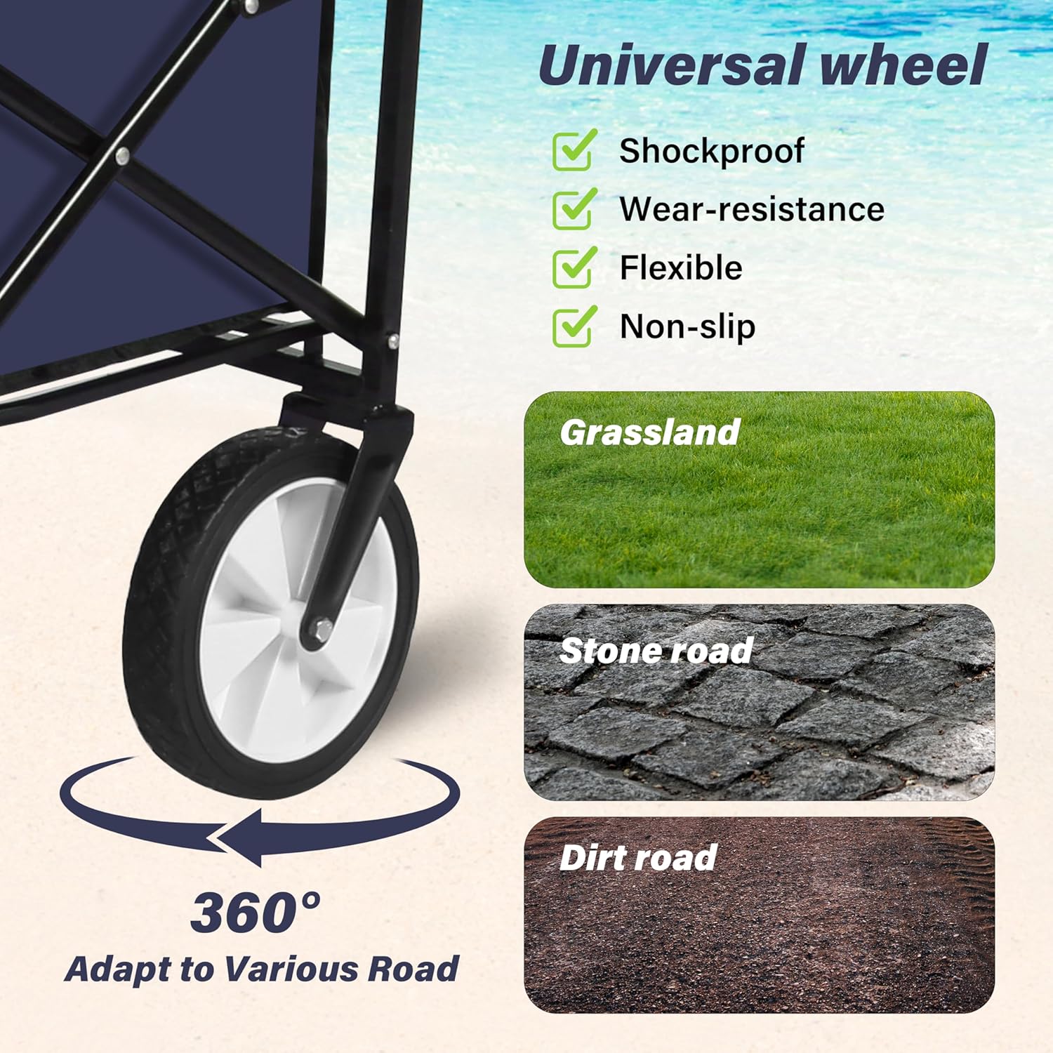 YSSOA Rolling Collapsible Garden Cart Camping Wagon, with 360 Degree S