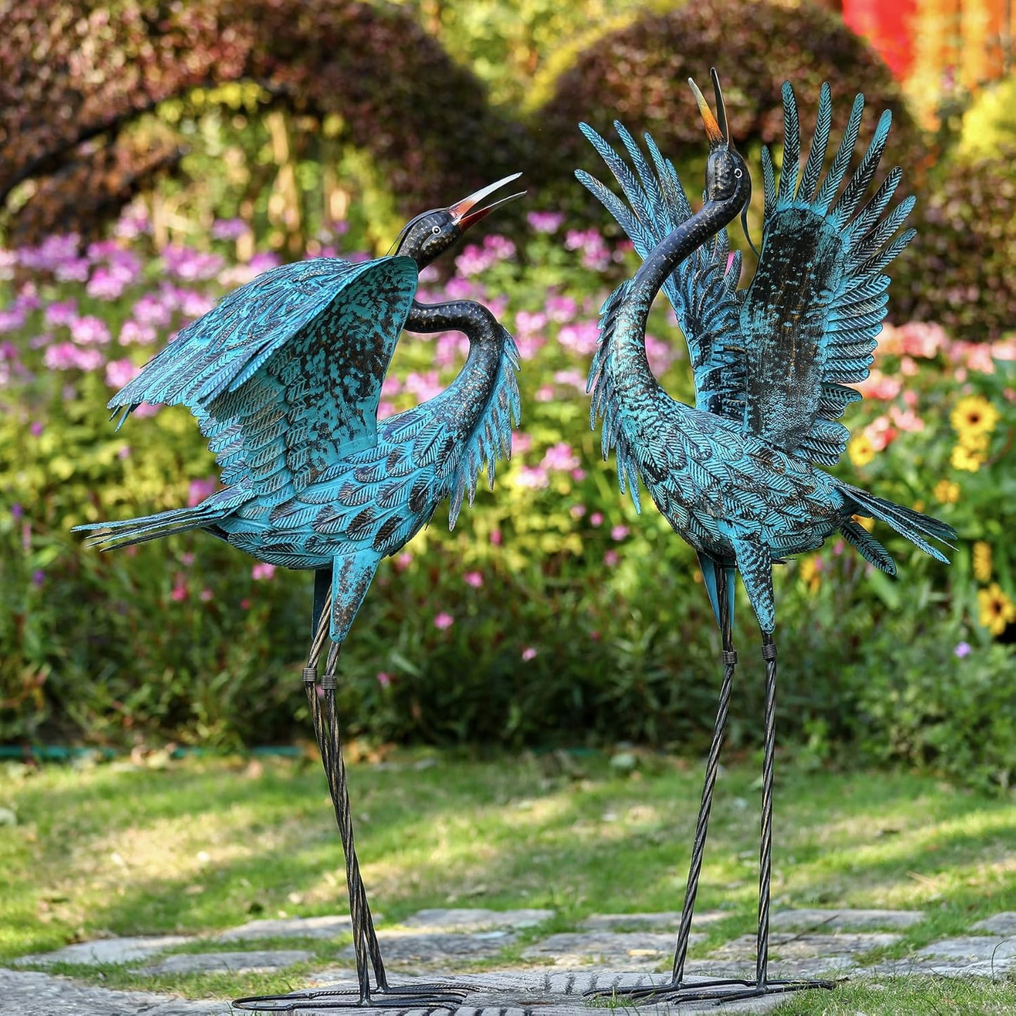 Natelf Garden Crane Sculptures & Statues, Blue Heron Decor Outdoor Lar