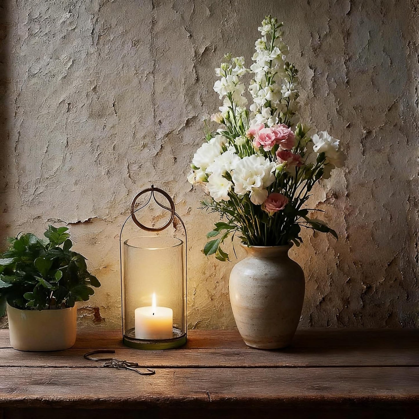 4" Wide Handmade Sturdy Glass Cylinder Jar with Metal Stand in Antique Brass, Display Glass Container for Candles and Plants, Hurricane Lantern, Candle Holder, Industrial, Farmhouse, Outdoor