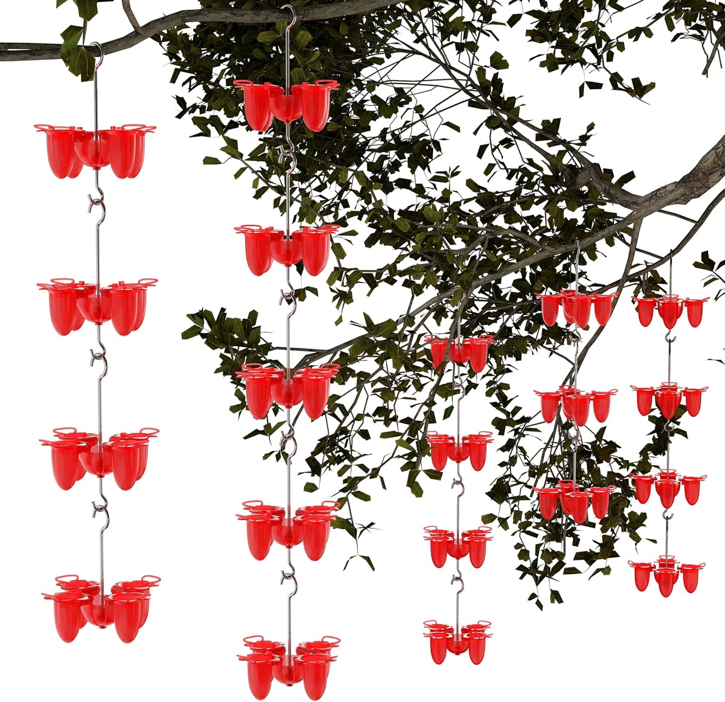 Red Plastic Small Hummingbird feeders for Outdoors Hanging, ant Moat, 