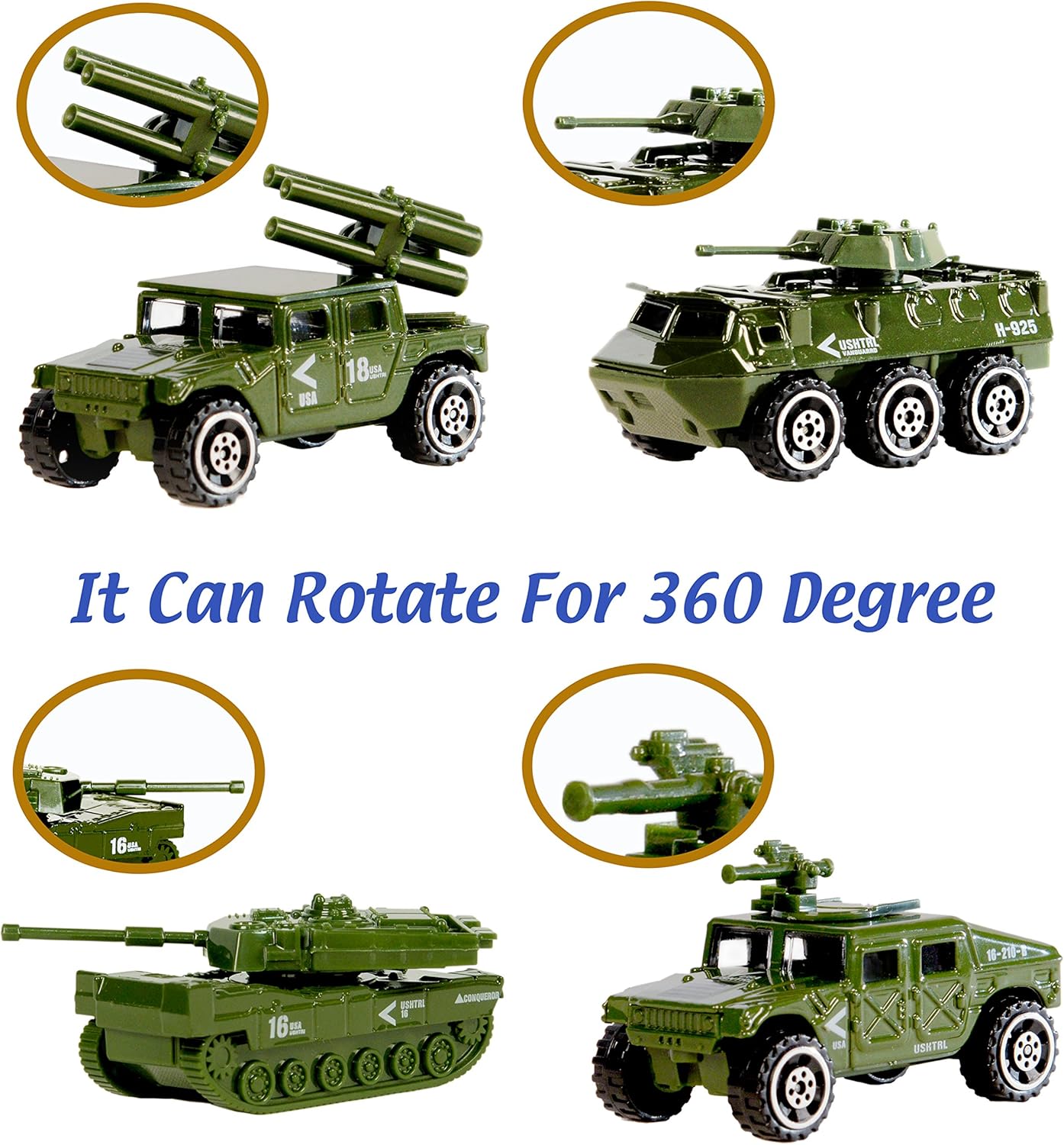 Die-cast Military Vehicles,6 Pack Assorted Alloy Metal Army Vehicle Mo