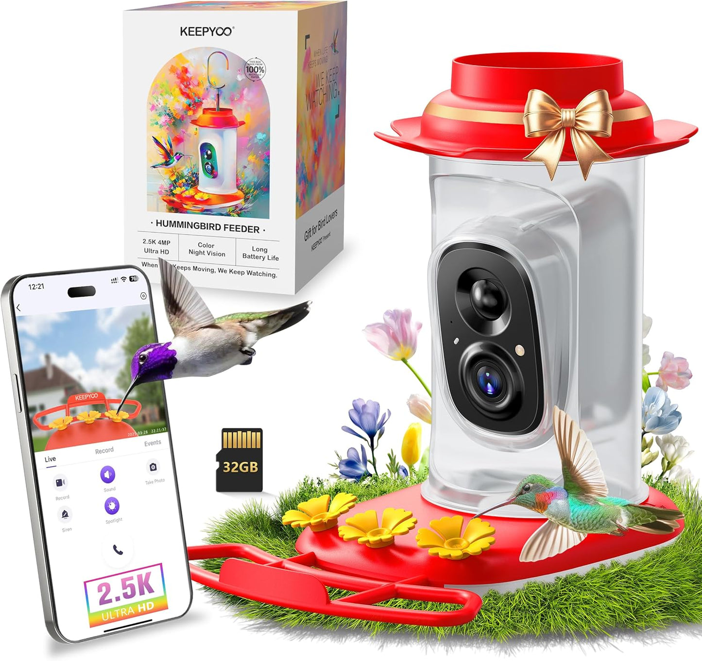 2.5K Hummingbird Feeder with Camera, Wireless Smart Bird Feeders for O