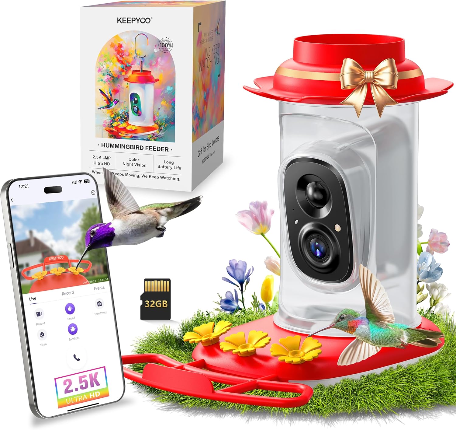 2.5K Hummingbird Feeder with Camera, Wireless Smart Bird Feeders for O
