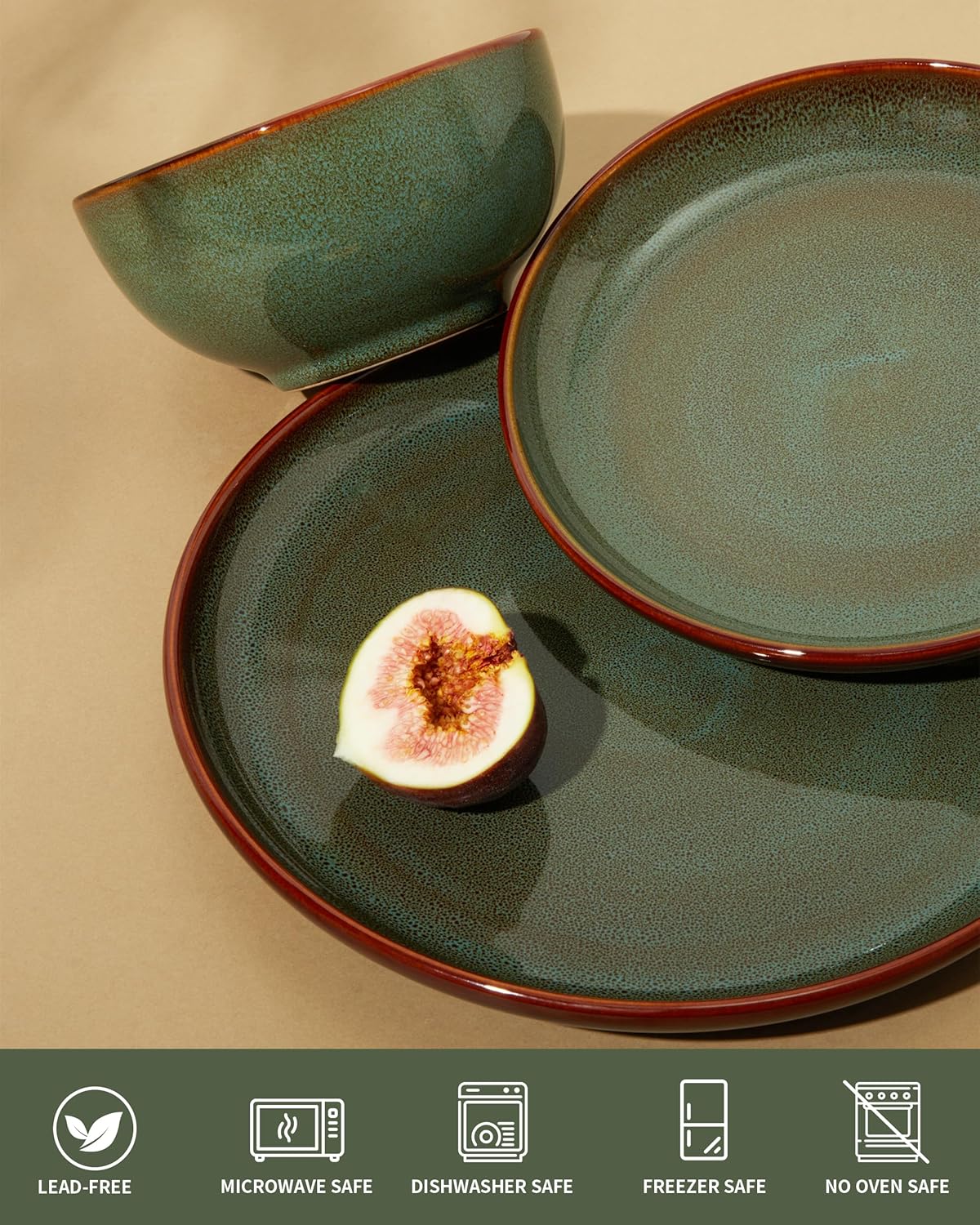Stoneware Dinnerware Sets, Ceramic Plates and Bowls Set, Microwave & D