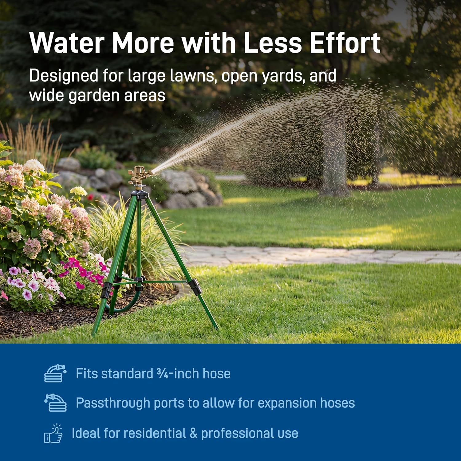 Orbit 56667Z Tripod Lawn Zinc Impact Sprinkler - 360 Degree Rotating S
