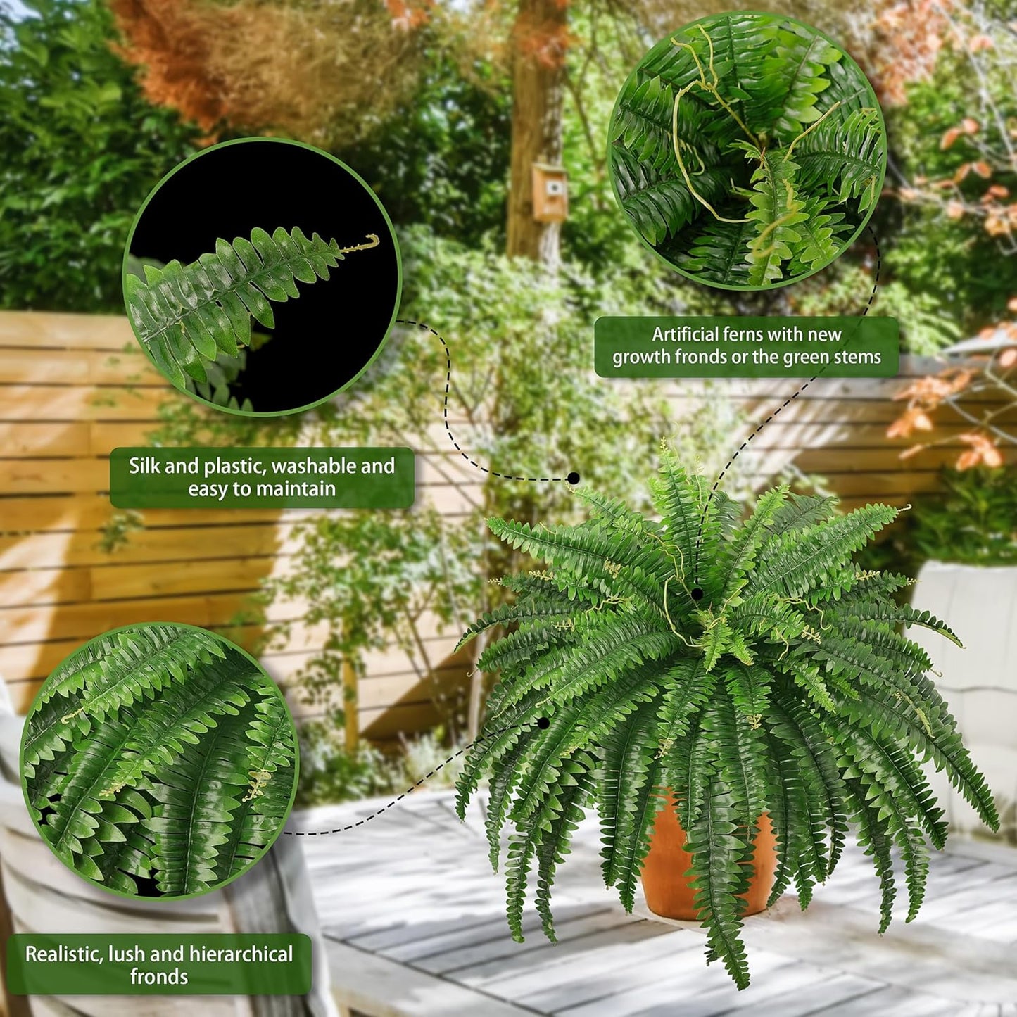45" Fake Ferns, Realistic Large Artificial Bush Plants, 2 Artificial B