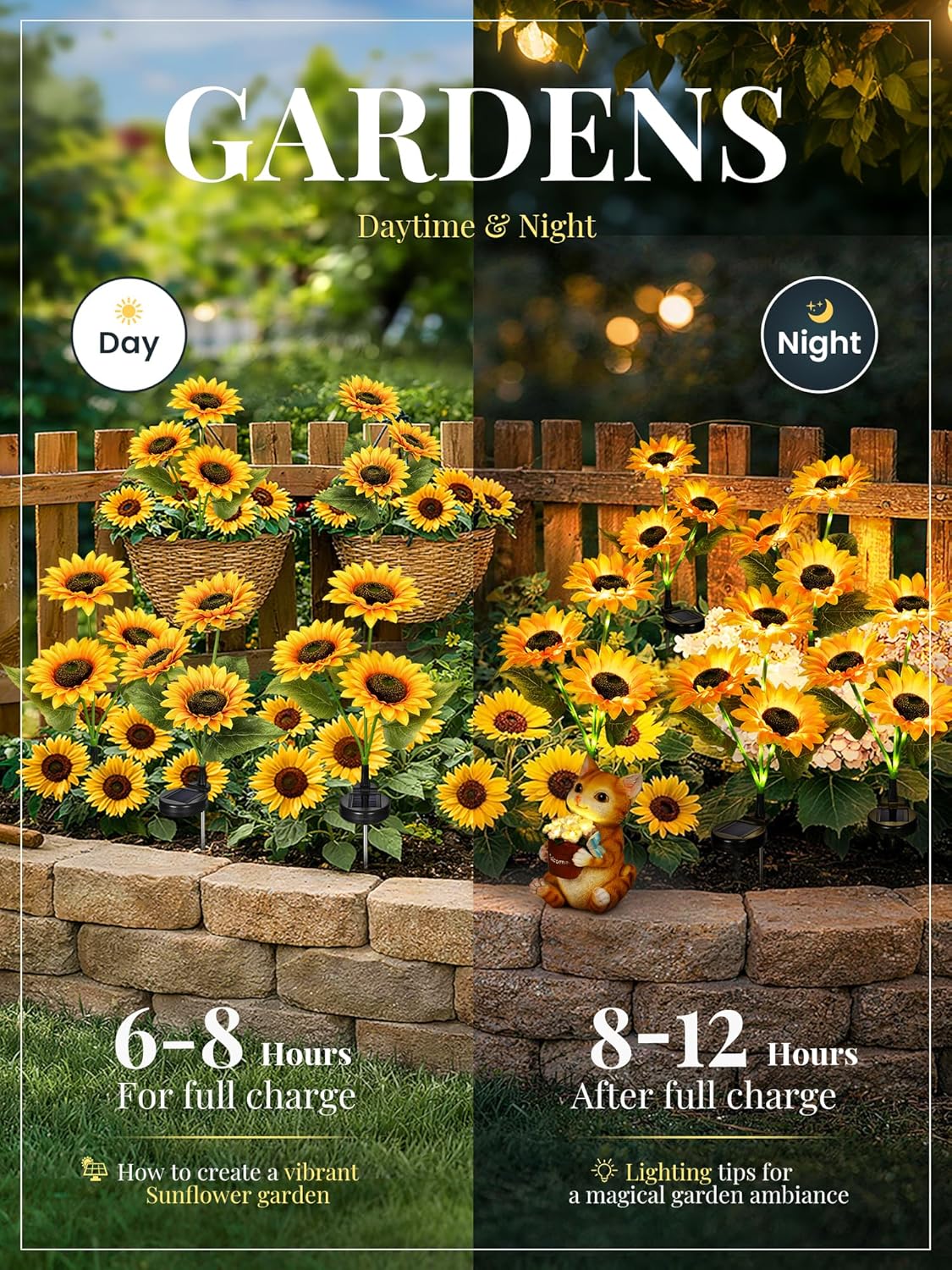 GIGALUMI Solar Garden Lights Artificial Flowers, LED Garden Decor Care