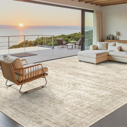 Washable Area Rug 8x10, Large Soft Rugs for Living Room Vintage Beige 