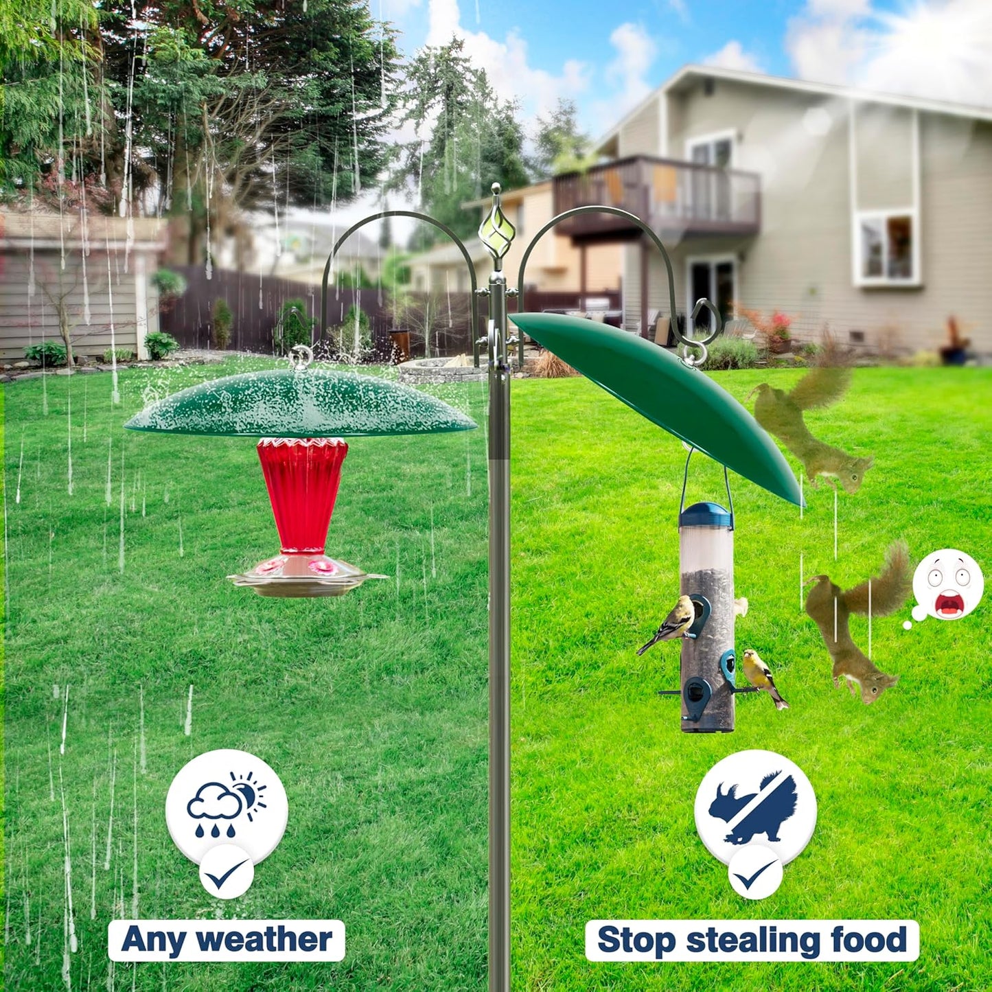 13" Bird Feeder Rain Cover,Bird Feeder Dome,Hummingbird Feeder Squirrel Guard,Proof Bird Feeders Baffle,Smart Birds Feeder's Umbrella(Green), 2Pack