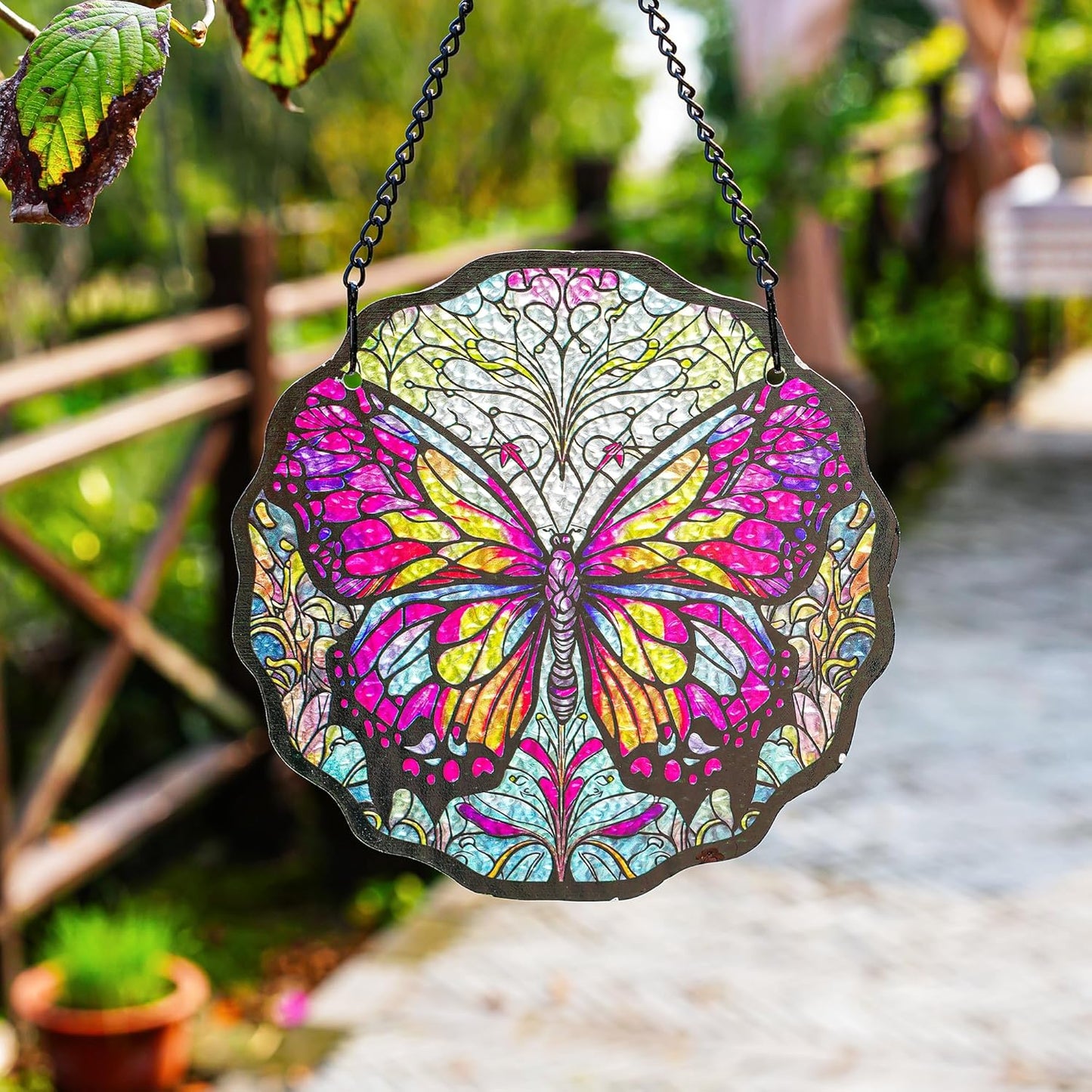 H&D HYALINE & DORA 6.5”Butterfly Stained Glass Window Hanging Butterfly Suncatchers for Window Hanging Stained Glass Panels Wall Art Decor Gifts for Women