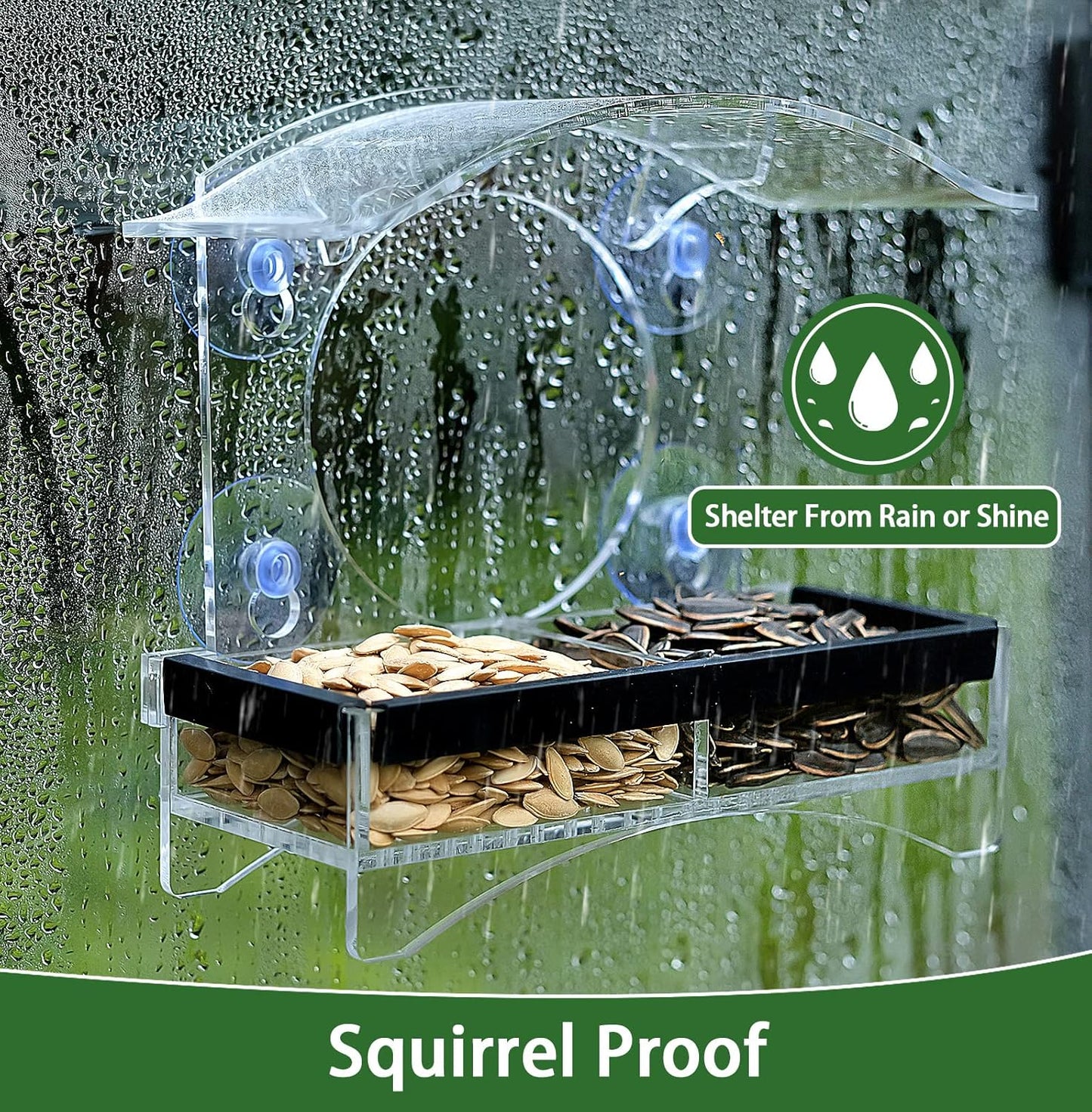 Window Bird Feeder with Strong Suction Cups - Transparent Bird House for Cat, Kids & Elderly Viewing - Polyurethane