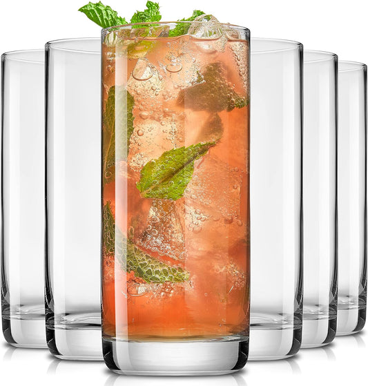 JoyJolt Faye 13oz Highball Glasses, 6pc Tall Glass Sets. Lead-Free Cry