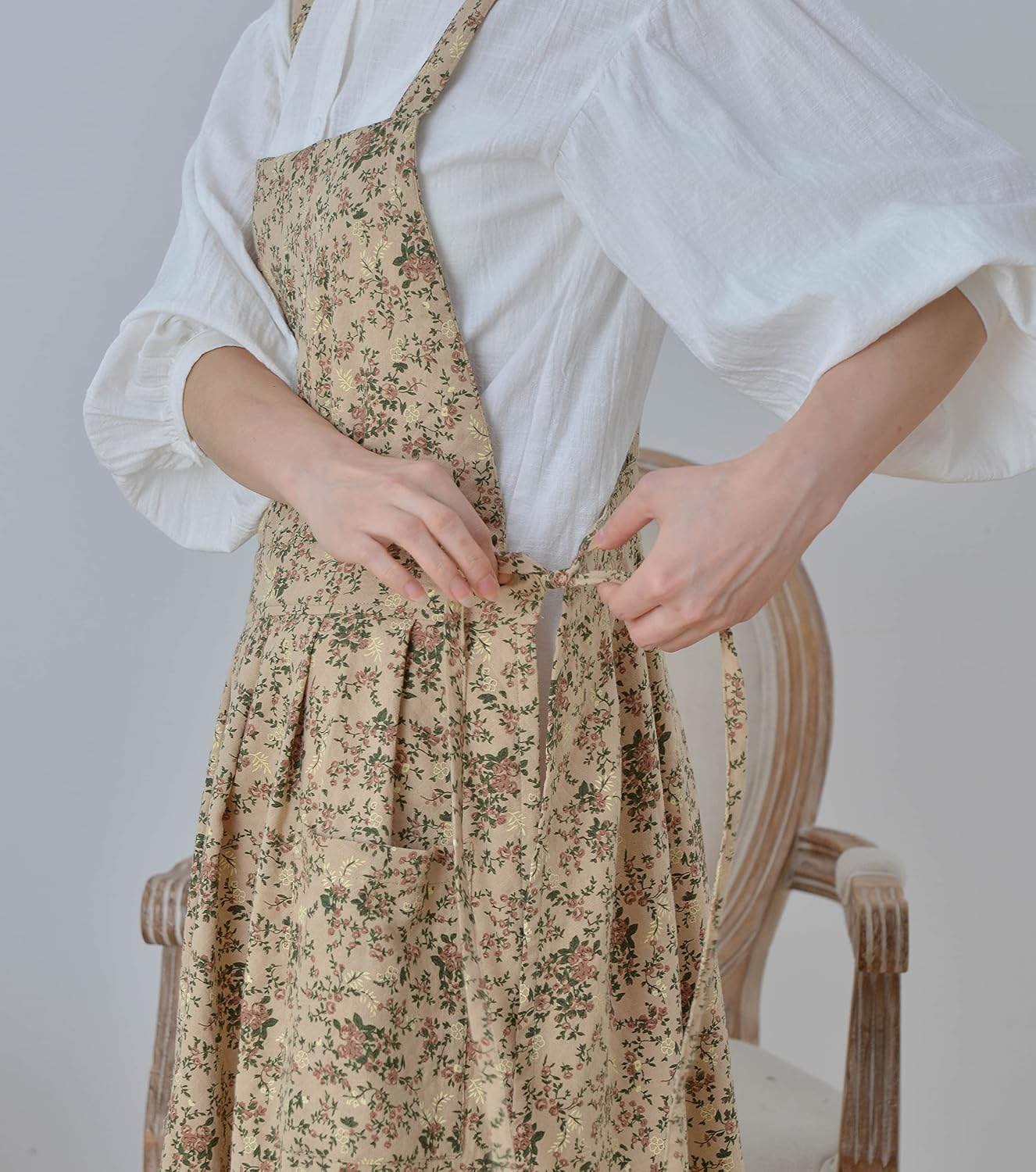 Japanese Cotton Linen Cross Back Apron with Pockets,Fashion Pinafore D