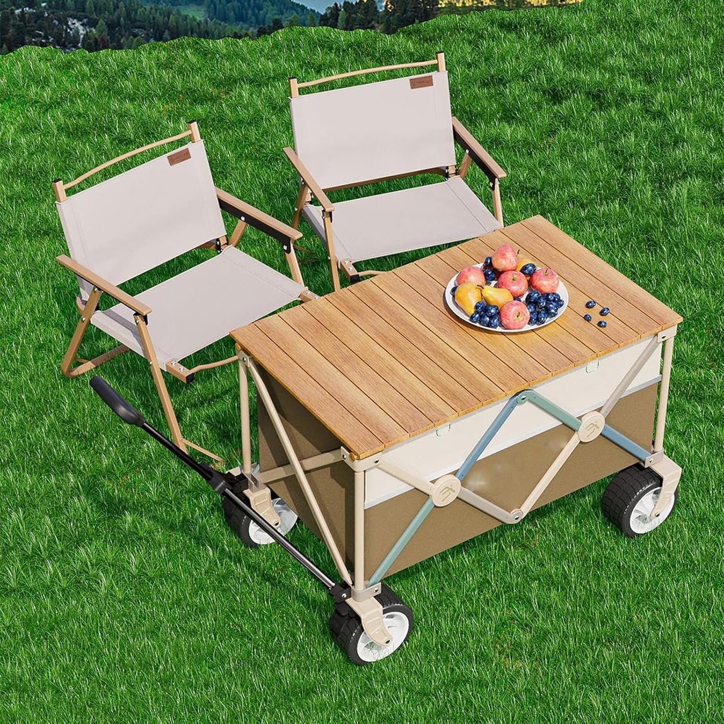 Portable Folding Camping Trolley - 300L Capacity, Festive Design, Quick-Fold for Easy Storage, 360° Swivel Wheels for Effortless Transport