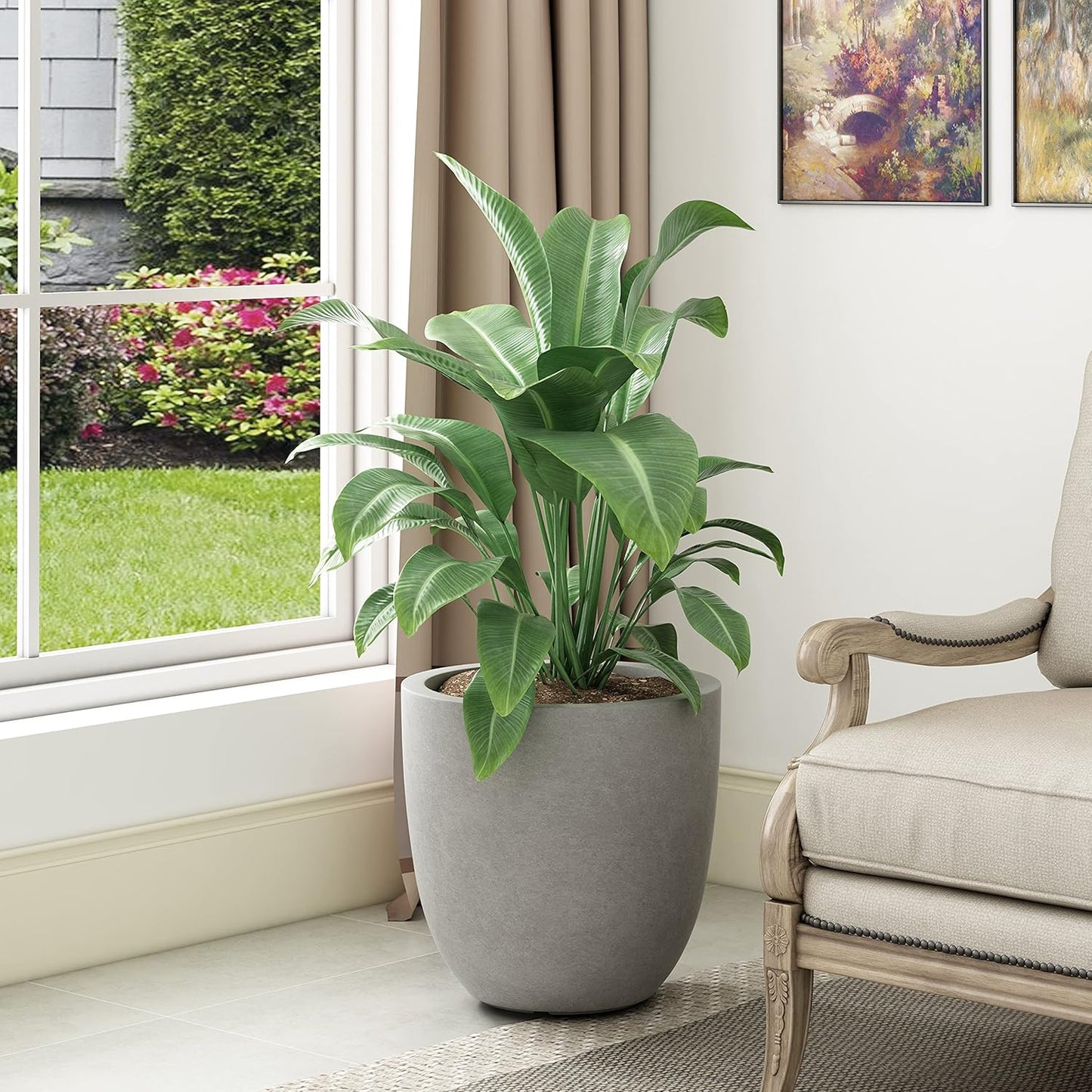 Kante 18 Inch Dia Round Concrete Planter, Indoor Outdoor Large Plant P
