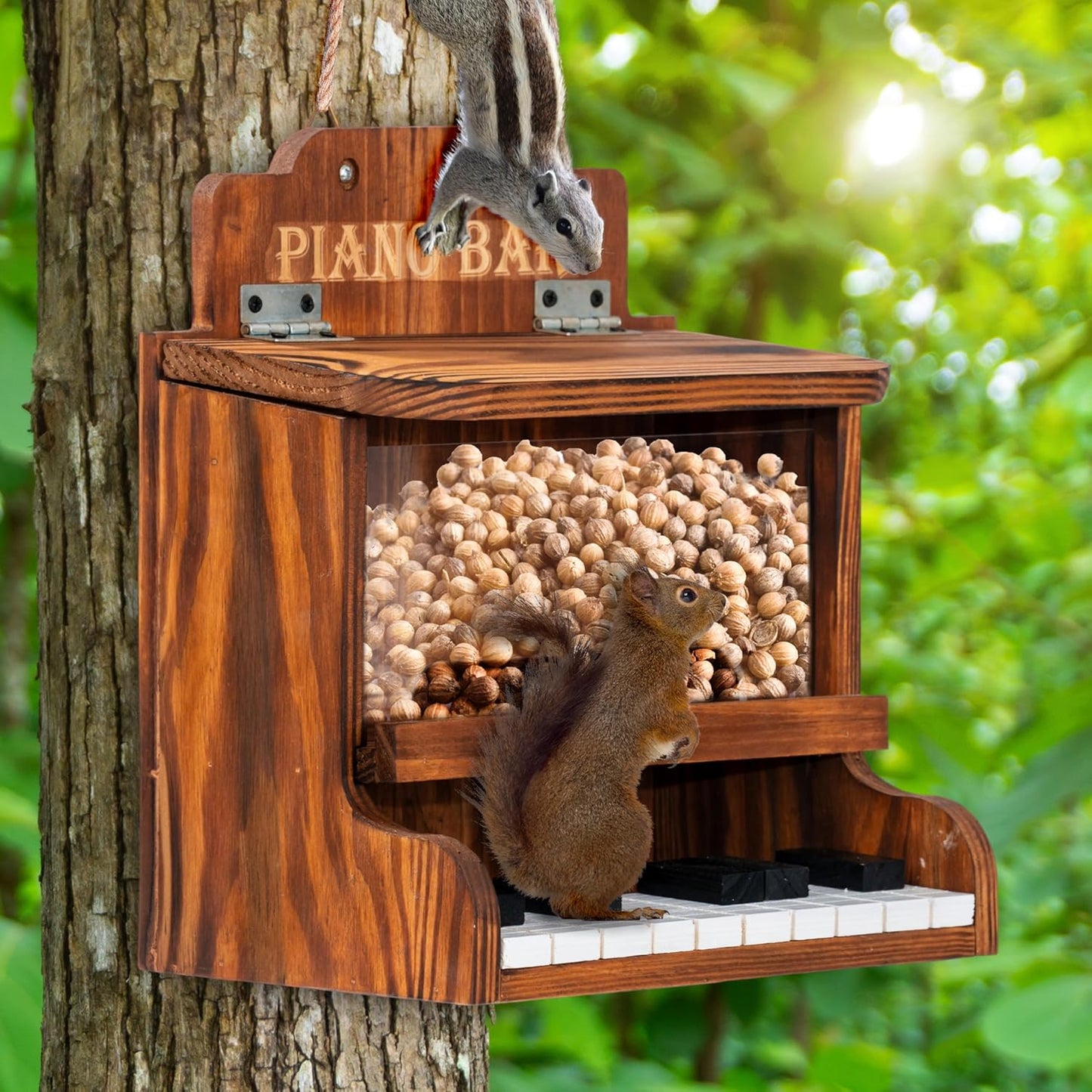 MIXUMON Wooden Squirrel Feeders Outdoor – Piano Bar Squirrel Feeder wi