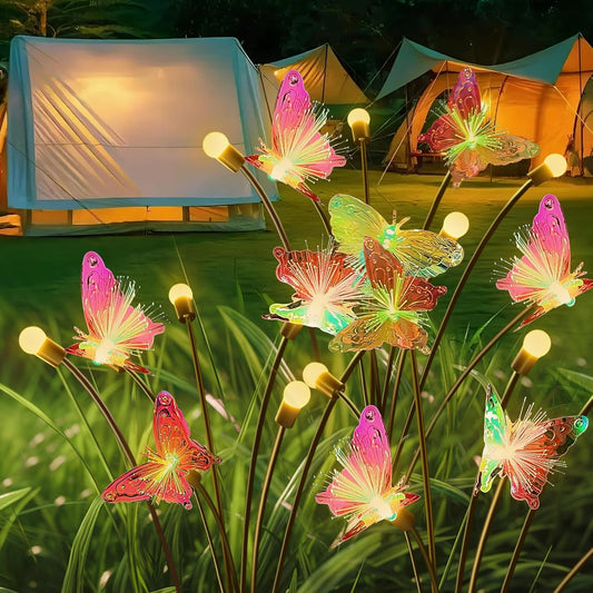 Solar Firefly Colorful Butterfly Garden Lights 2Pack Outdoor Waterproof for Pathway Landscape Camping Patio Lawn Decorations Warm White