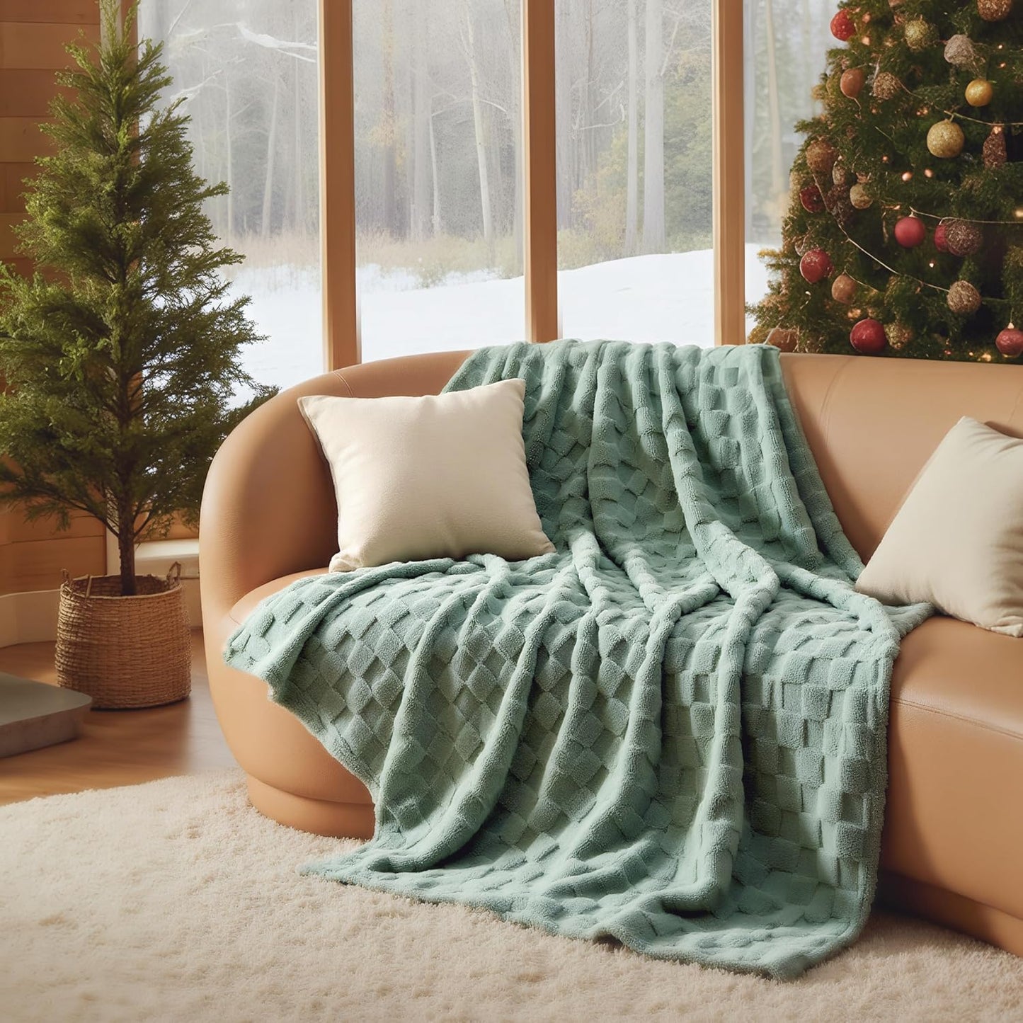 Bedsure GentleSoft Sage Green Throw Blanket for Couch - Checkered Fleece Blankets Gifts for Women Men Girls, Cute Soft Cozy Spring Throw for Bedroom Home Decor Gifts, 50x60 Inches