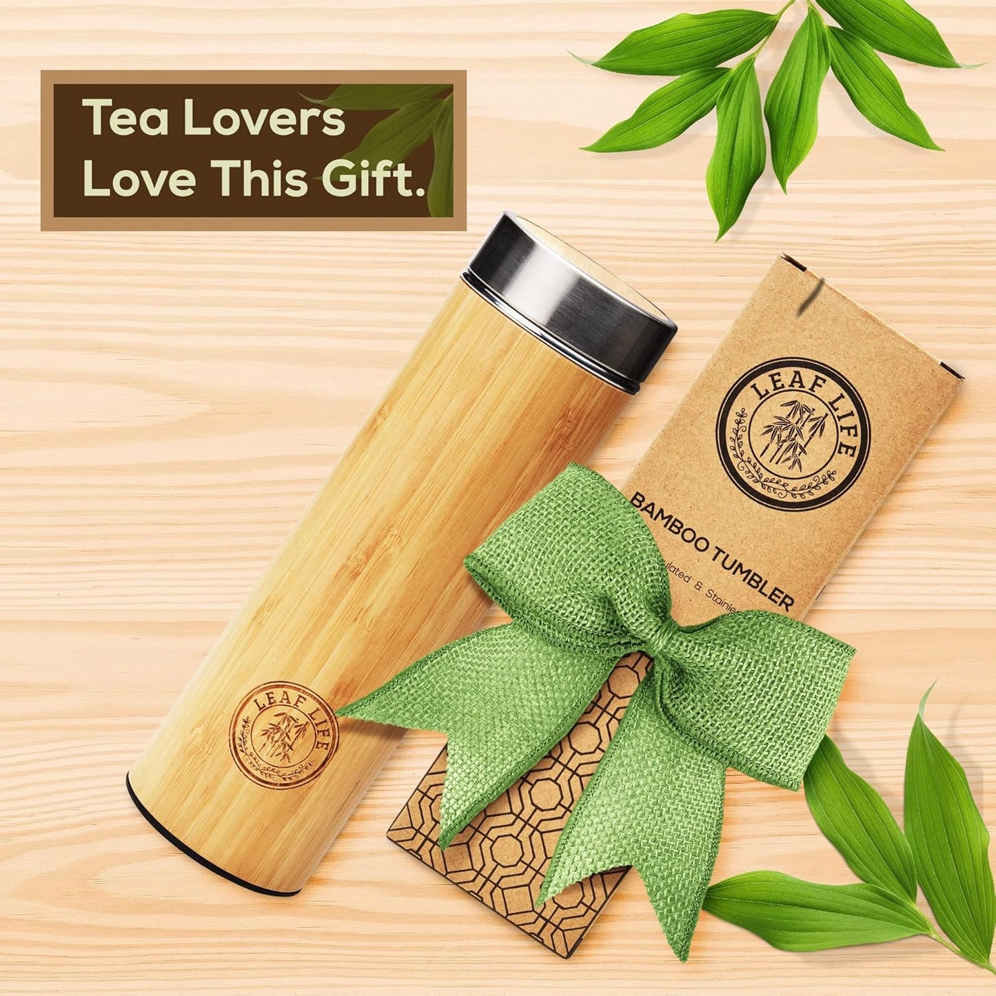 LeafLife Premium Bamboo Tea Bottle for Loose Tea - Tea Infuser Bottle 