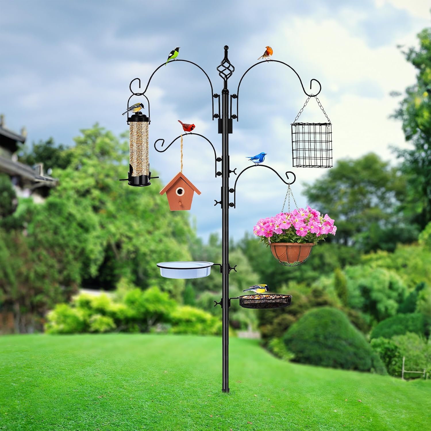 Sorbus Outdoor Feeding Station – 7ft Heavy-Duty Feeder Pole with Hange