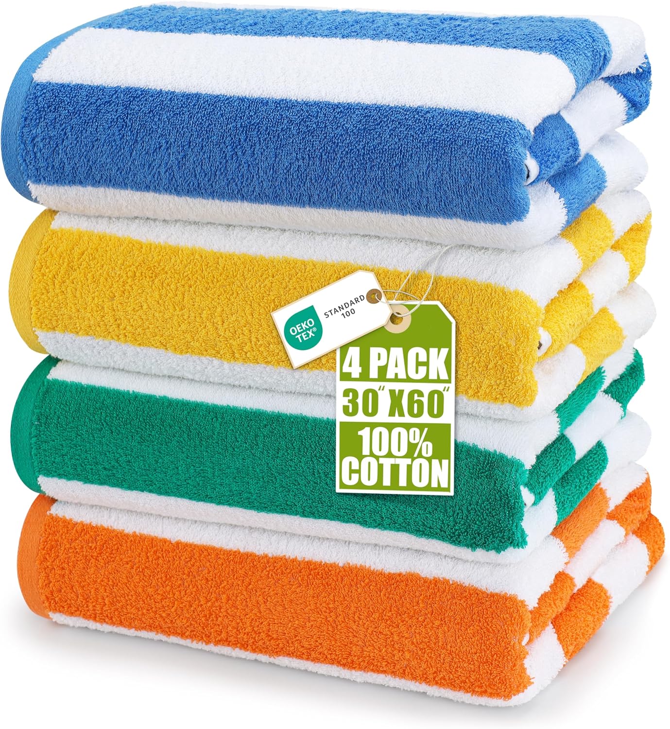 Utopia Towels 4 Pack Cabana Stripe Beach Towel, 30 by 60 Inches, Oversized 100% Ringspun Cotton Pool Towels, Highly Absorbent Bath Towels for Beach