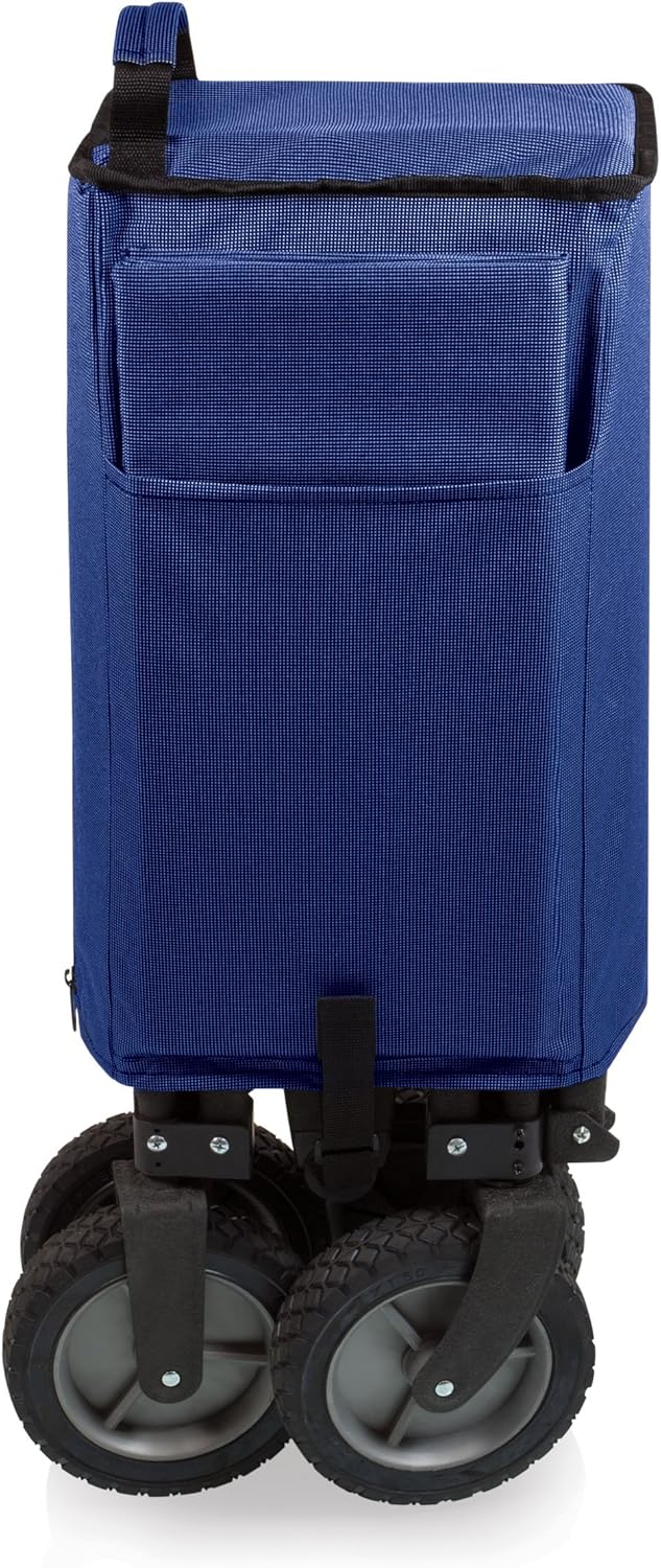 PICNIC TIME Adventure Collapsible Folding Wagon, Outdoor Collapsible Wagon, Portable Cart with Wheels, All-Terrain Trolly Cart with Storage Cover and Handle, Supports 225 lbs, (Navy Blue)