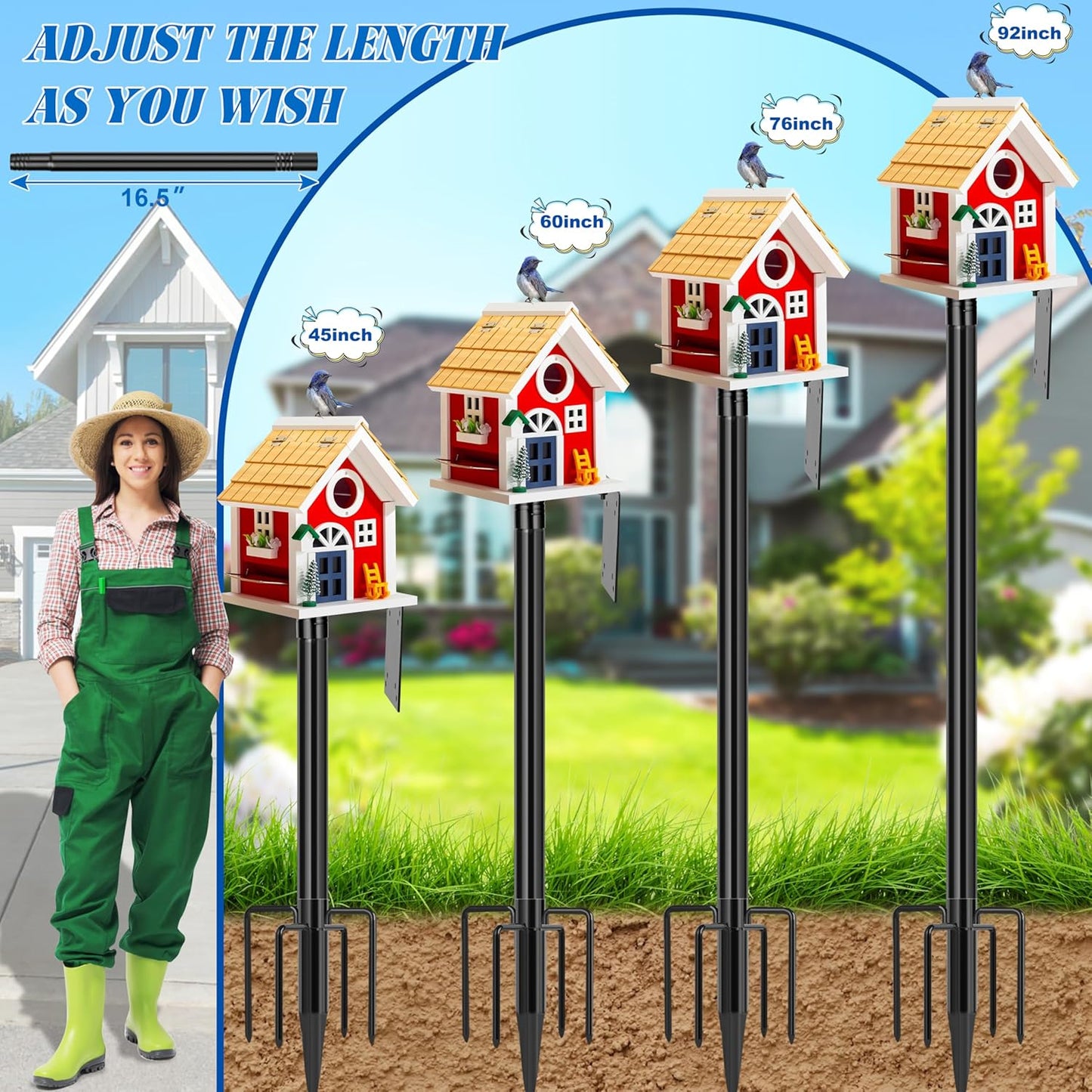 Ottsuls Bird Feeder Pole, 92 Inch Heavy Duty Bird House Pole Kit for O