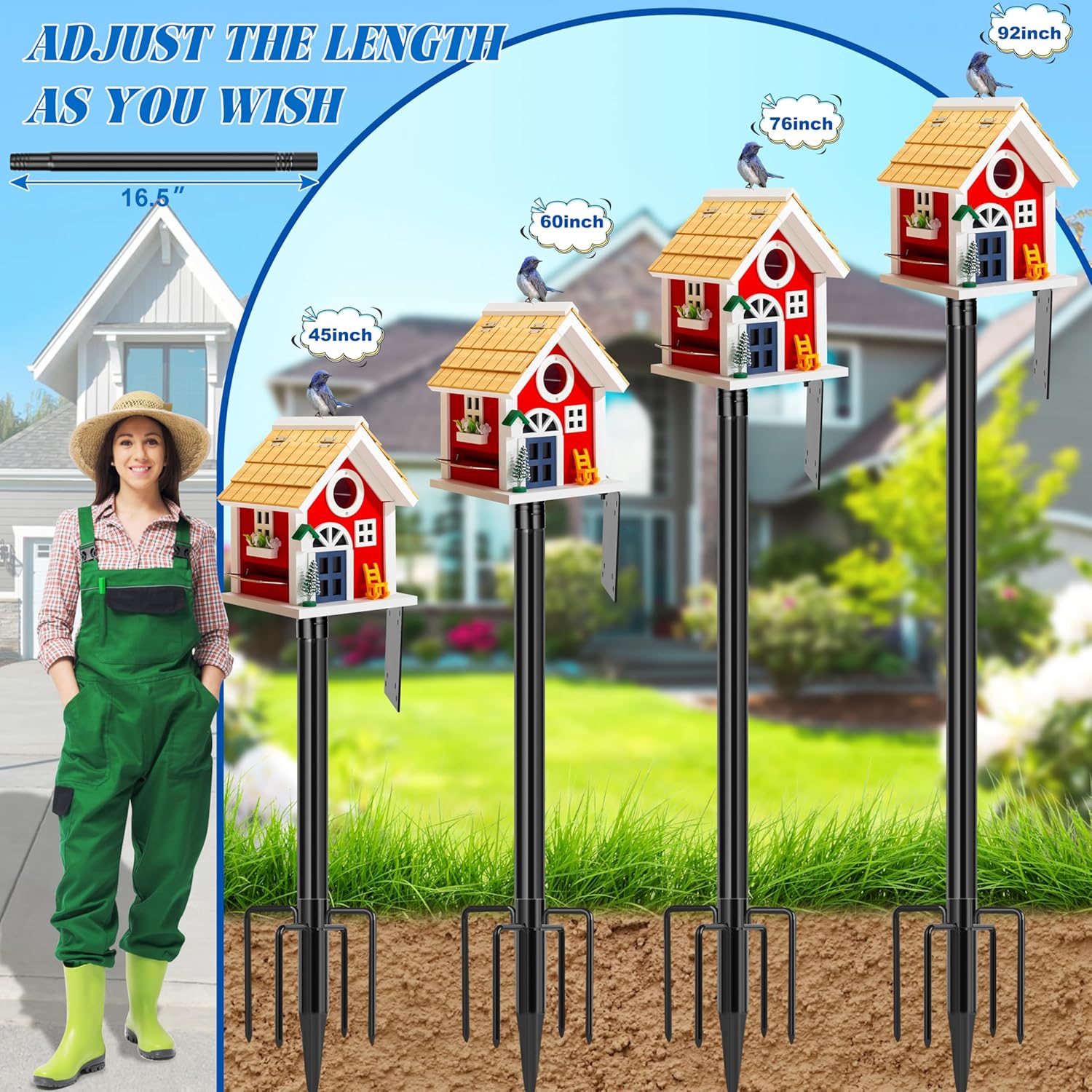 Ottsuls Bird Feeder Pole, 92 Inch Heavy Duty Bird House Pole Kit for O