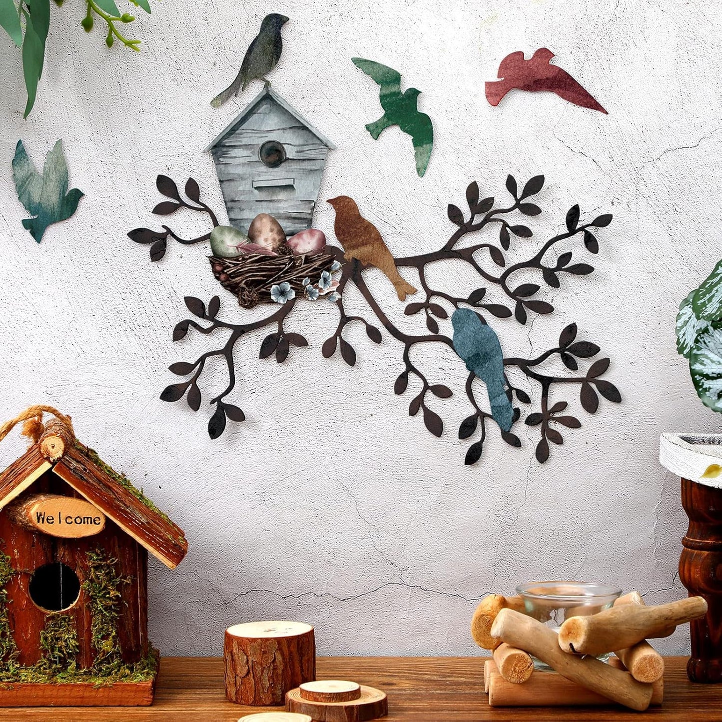 Tatuo Metal Bird Wall Art Birds on The Branch Wall Decor Hanging Metal