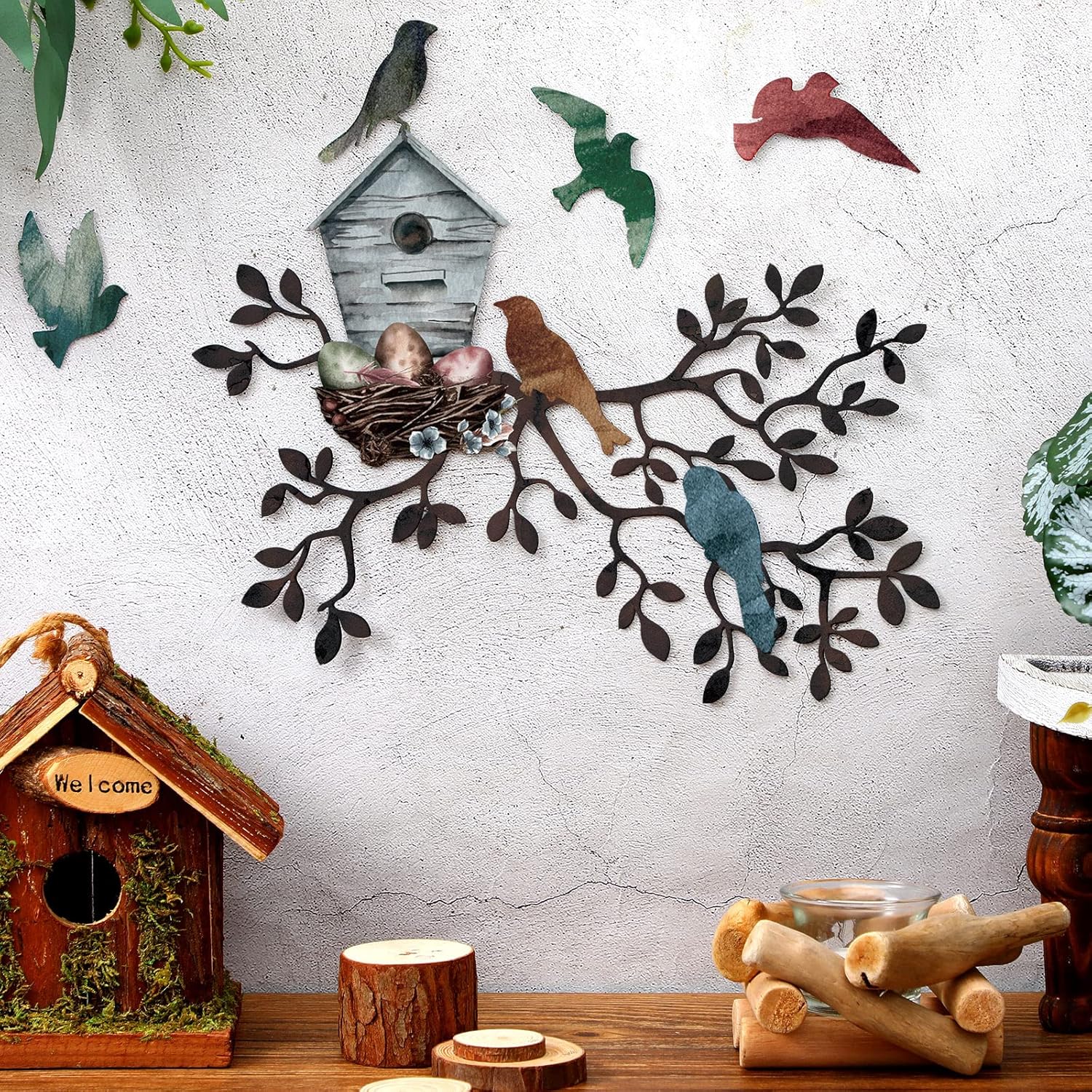 Tatuo Metal Bird Wall Art Birds on The Branch Wall Decor Hanging Metal