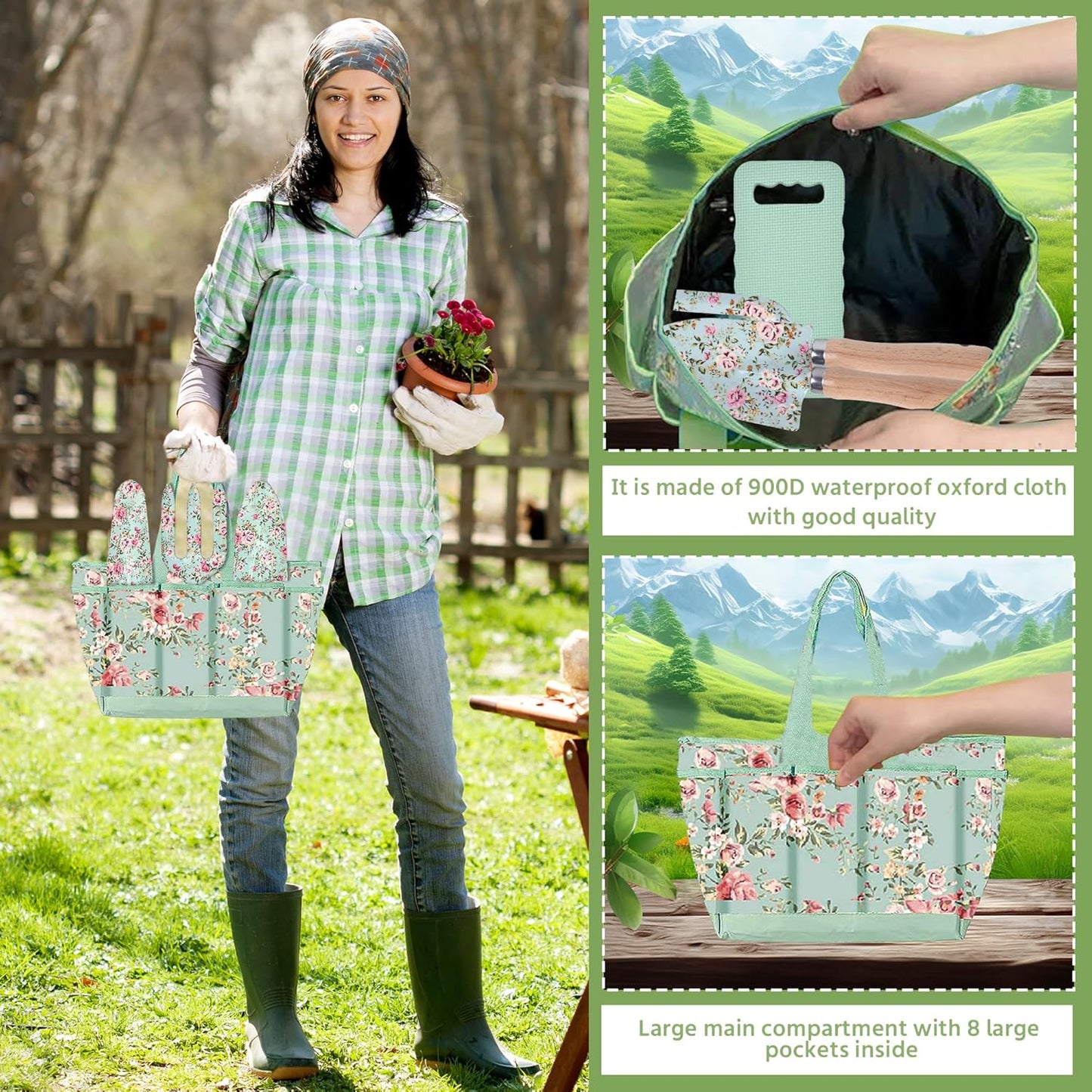 10-Piece Floral Garden Tools Set with Tote Bag, Heavy Duty Gardening K