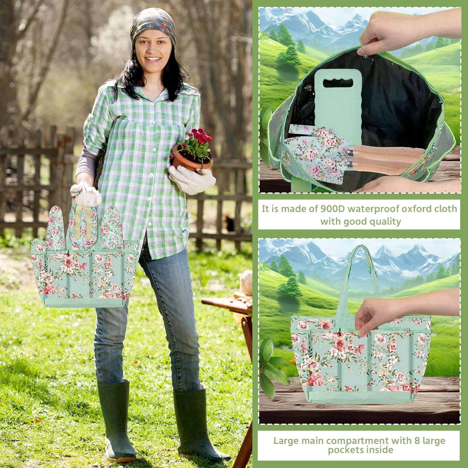 10-Piece Floral Garden Tools Set with Tote Bag, Heavy Duty Gardening K