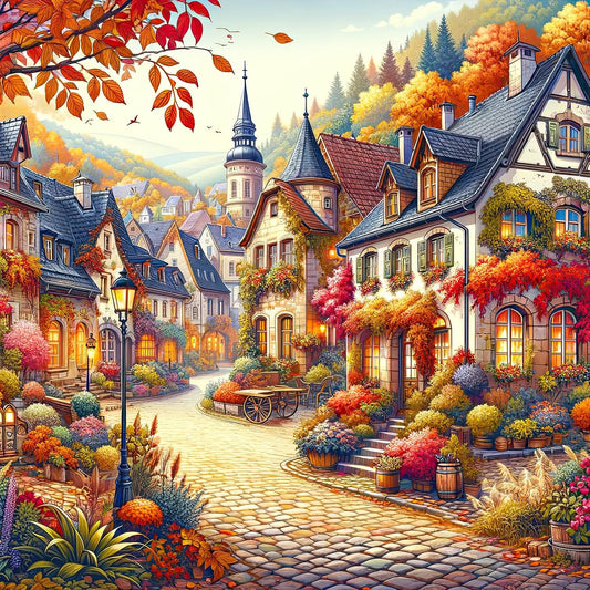 HUADADA Jigsaw Puzzles for Adults 1024 Pieces, Town in Autumn Interloc