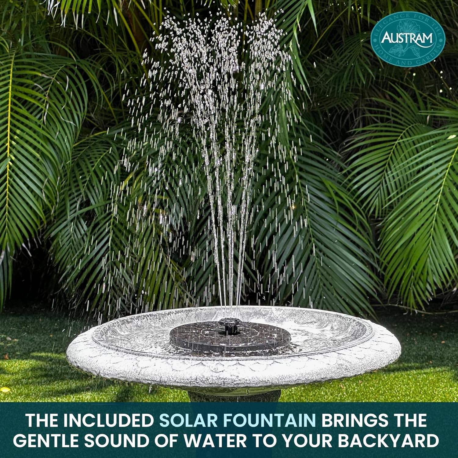 Pedestal Birdbath with Solar Fountain, Resin Stone Composite Outdoor G