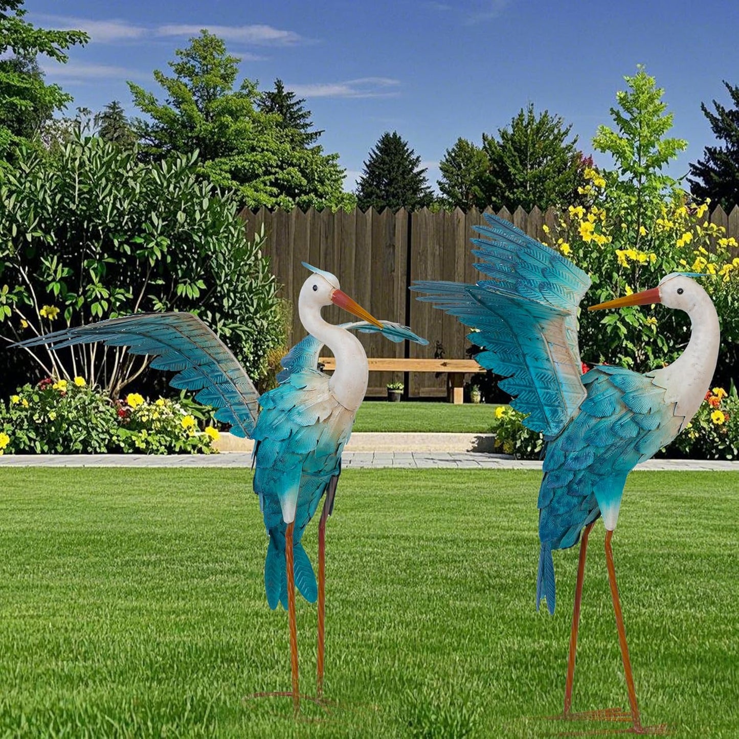 Natelf Garden Decor Blue Heron, Large Standing Metal Crane Garden Stat
