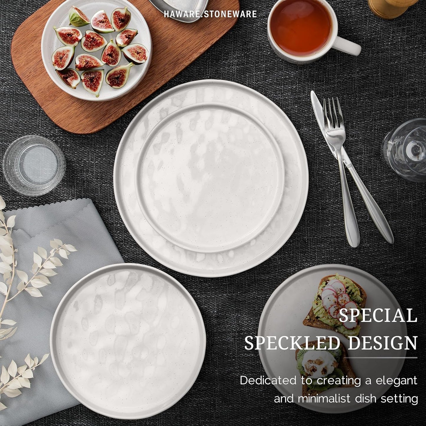 HaWare Dinnerware Sets, 12-Piece Plates and Bowls Set, Stoneware Dish 